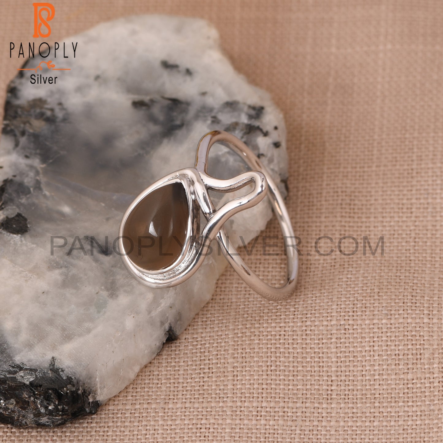 925 Silver Smoky Gemstone Rain Drop Ring Jewelry