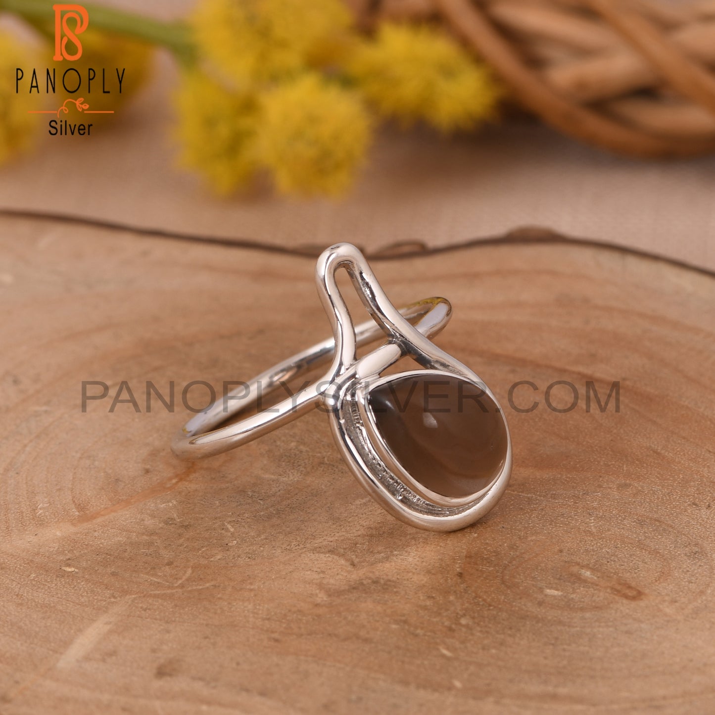 925 Silver Smoky Gemstone Rain Drop Ring Jewelry