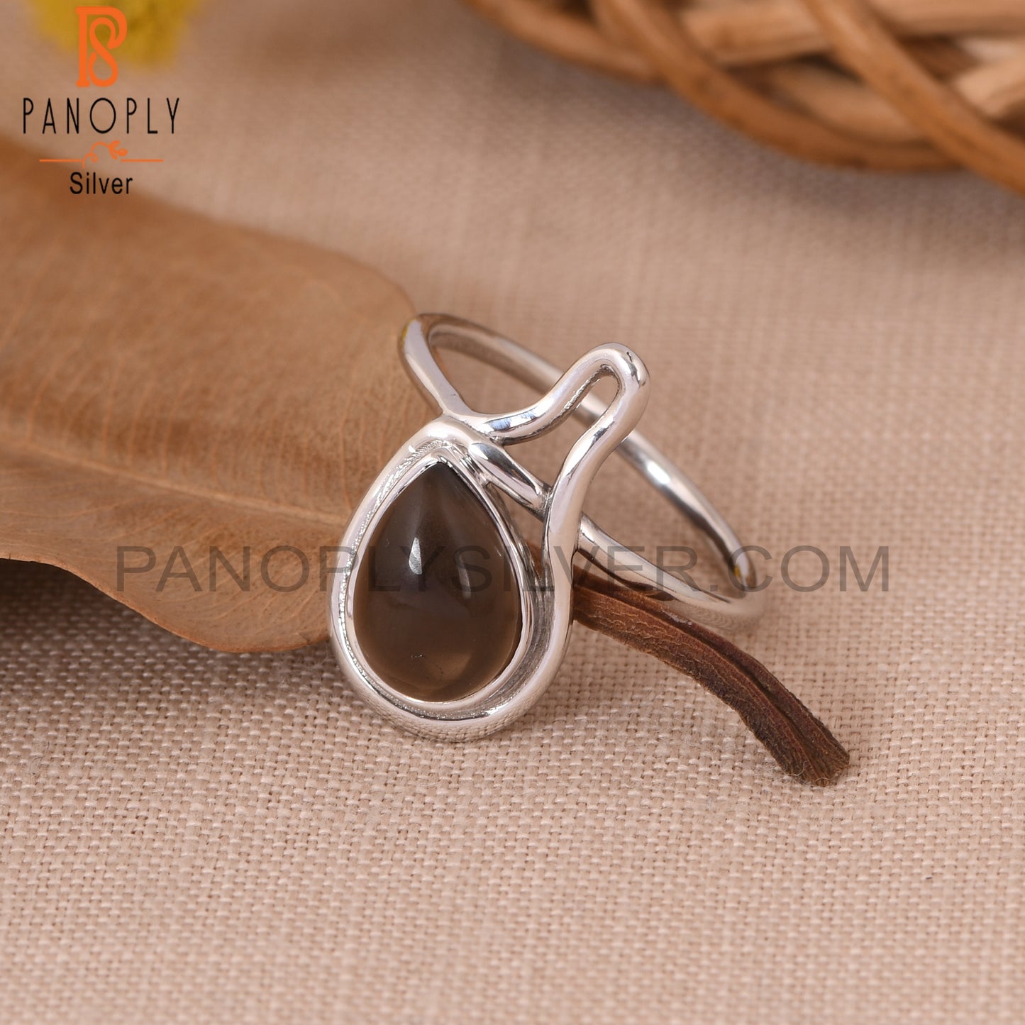 925 Silver Smoky Gemstone Rain Drop Ring Jewelry