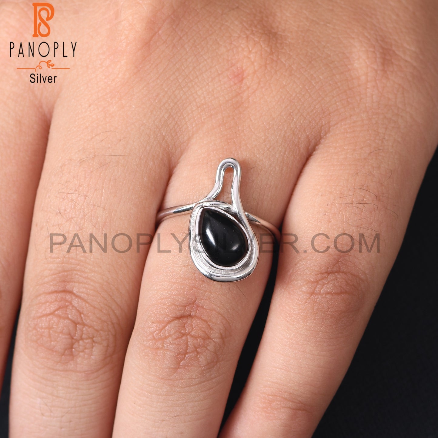 Black Onyx Gemstone 925 Silver White Plated Ring