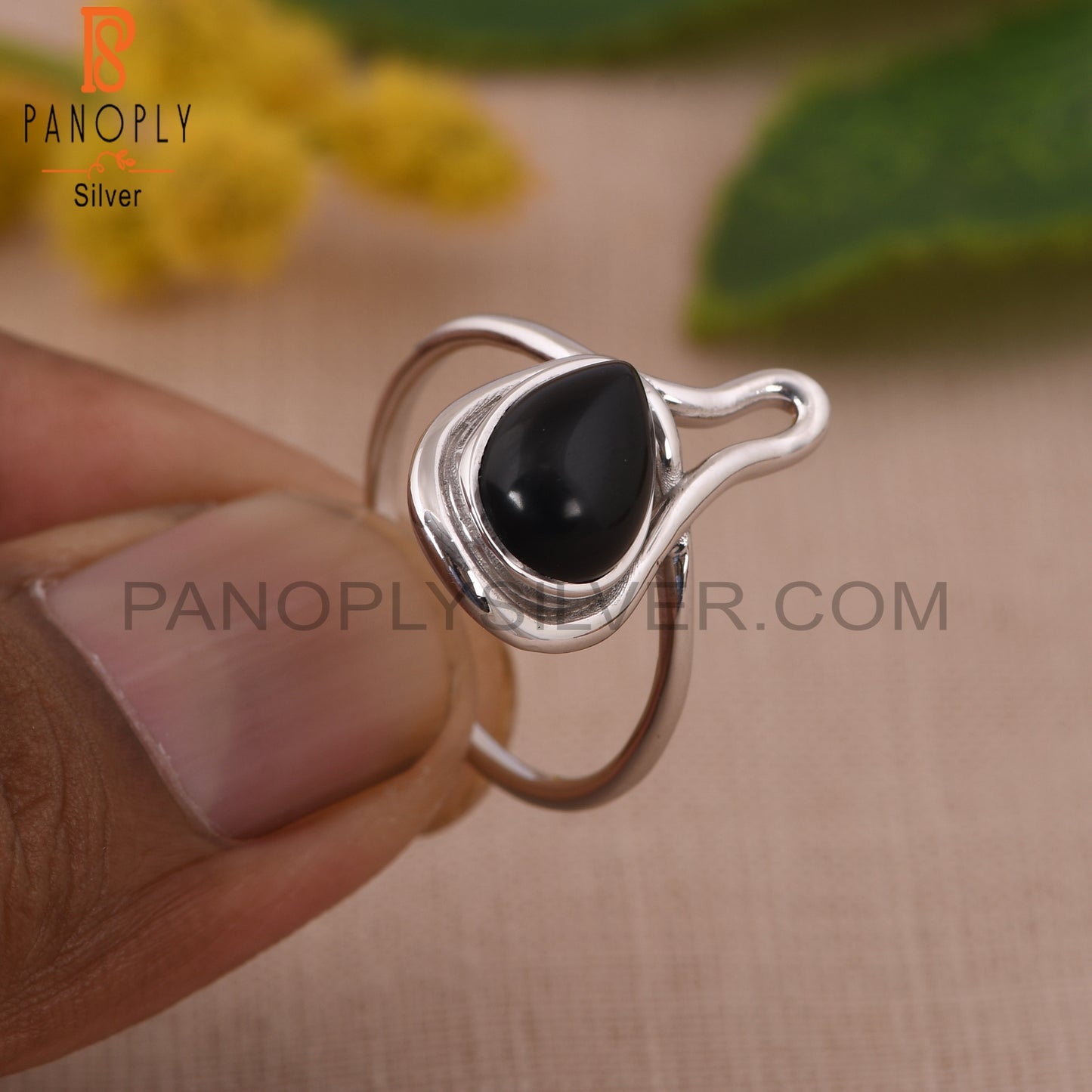 Black Onyx Gemstone 925 Silver White Plated Ring