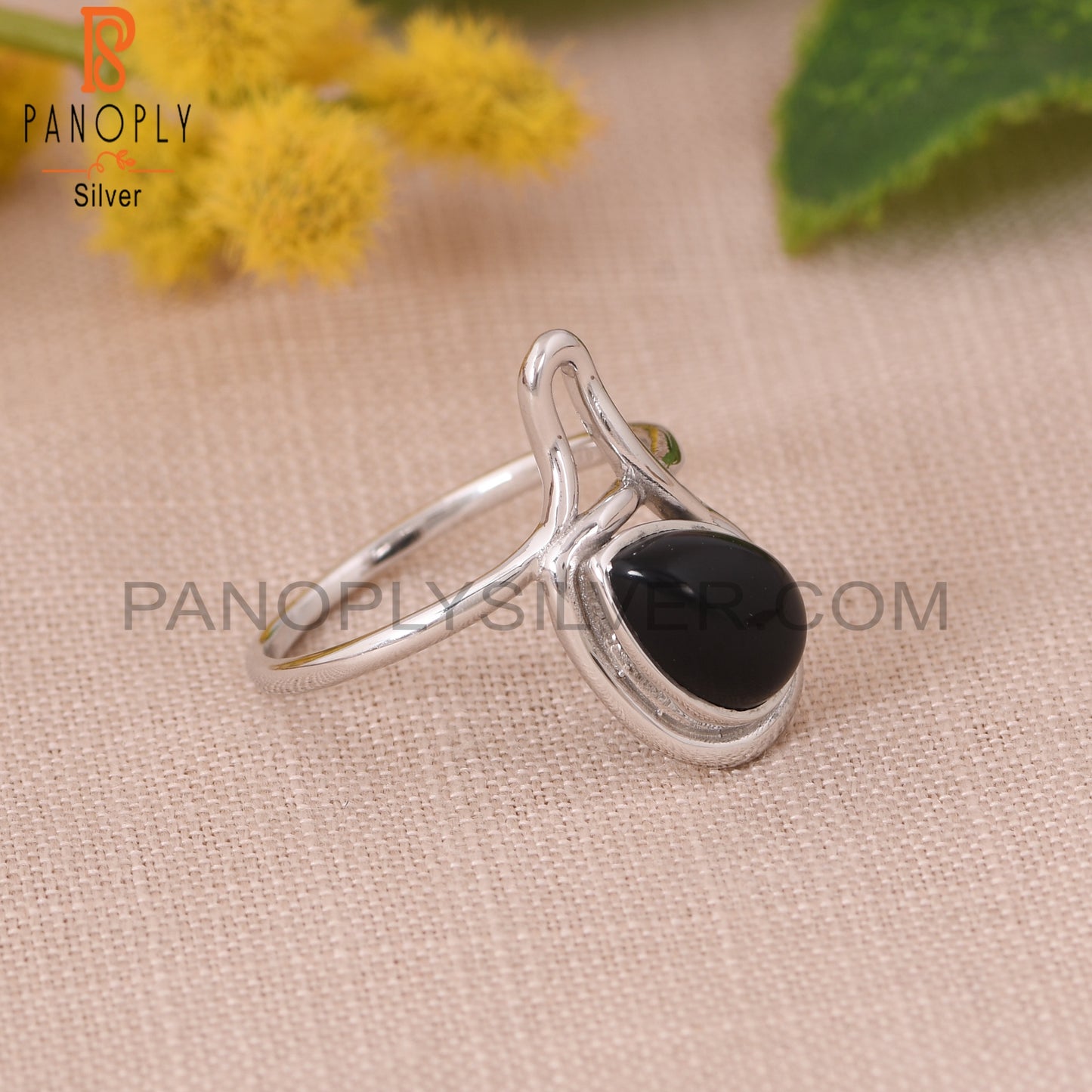 Black Onyx Gemstone 925 Silver White Plated Ring