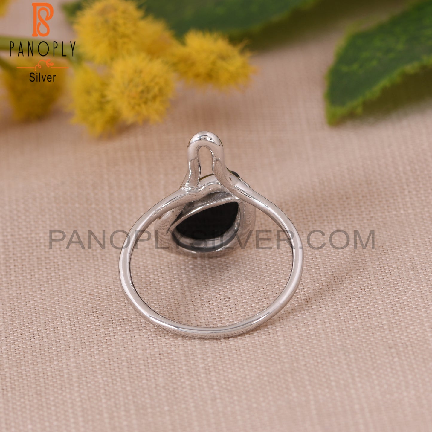 Black Onyx Gemstone 925 Silver White Plated Ring