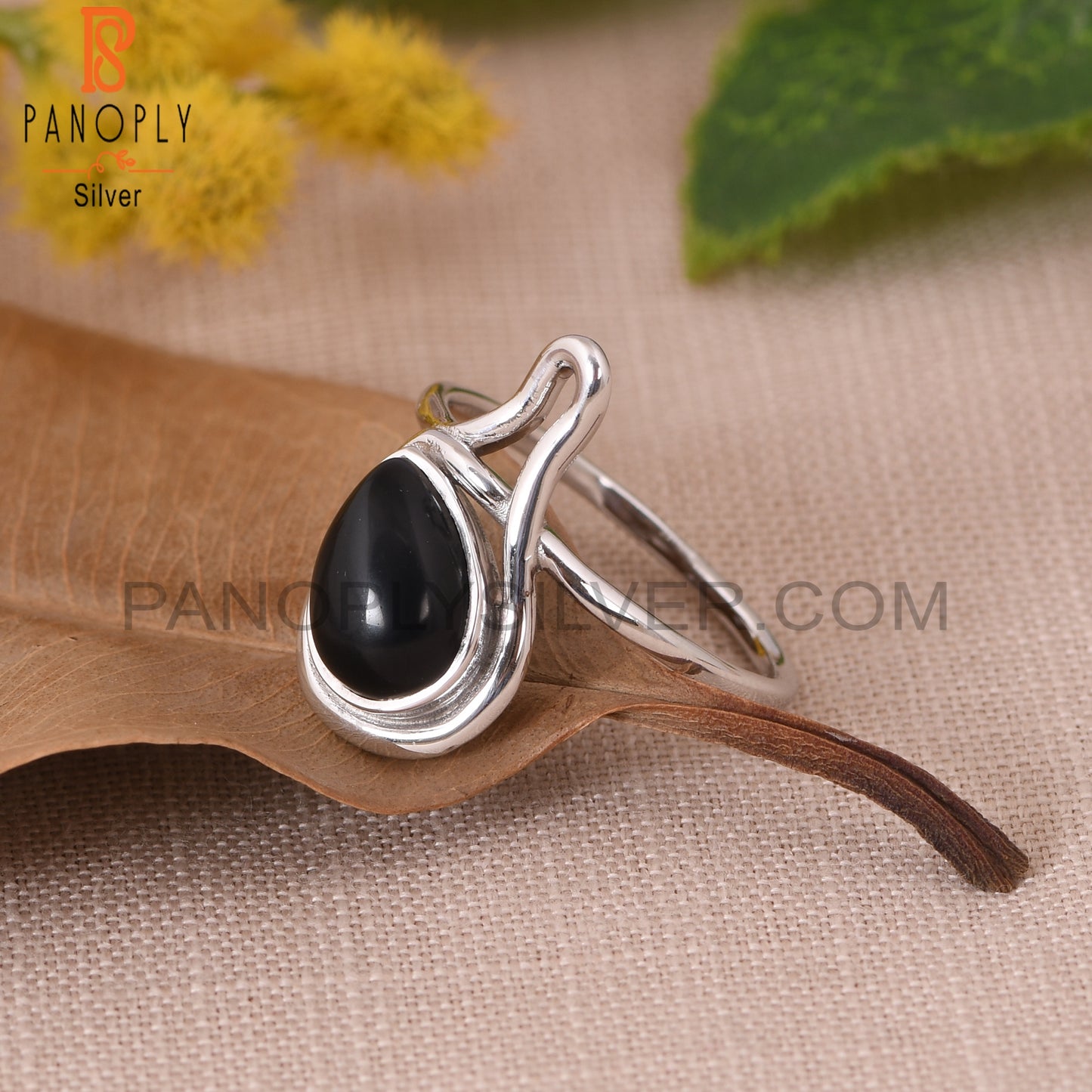 Black Onyx Gemstone 925 Silver White Plated Ring