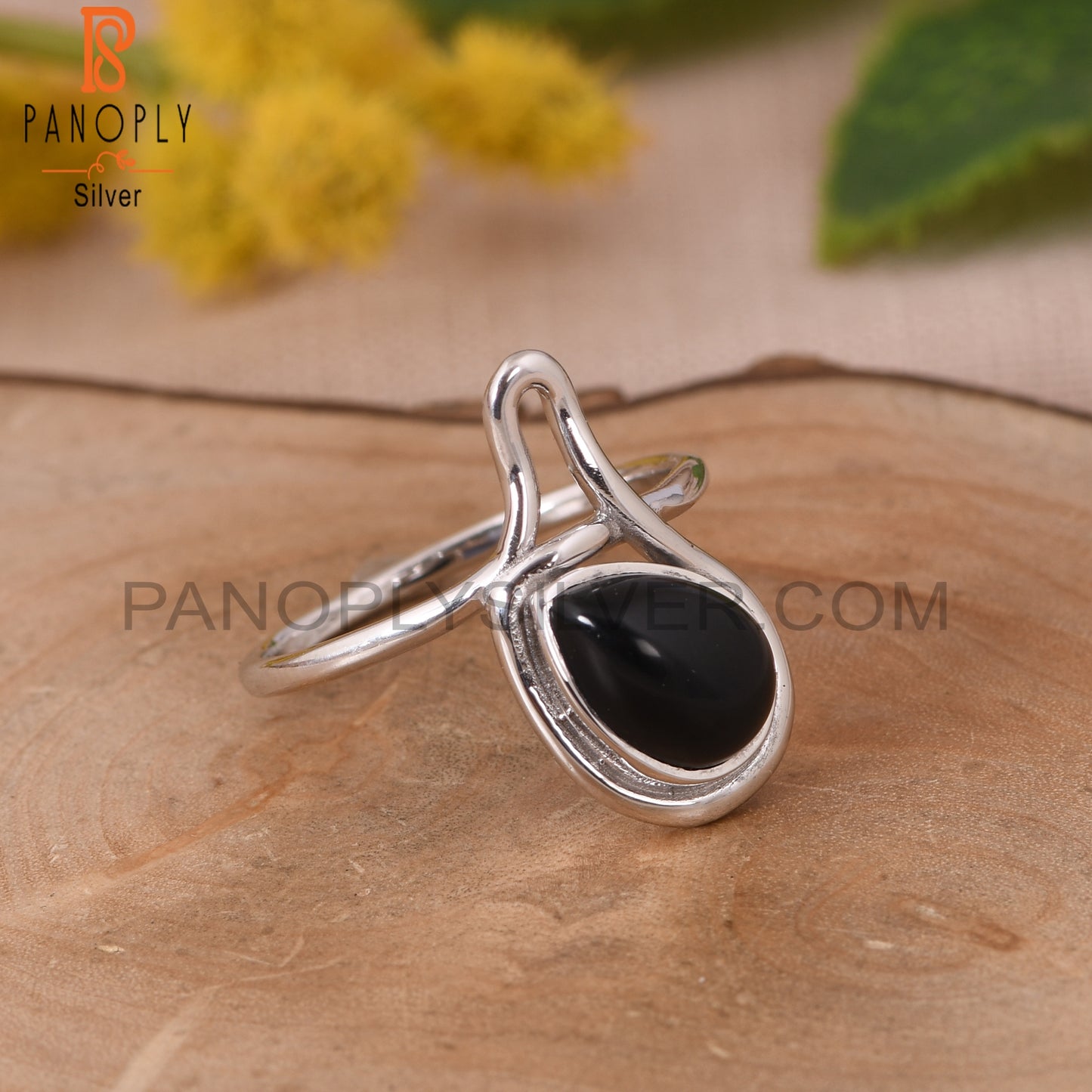 Black Onyx Gemstone 925 Silver White Plated Ring