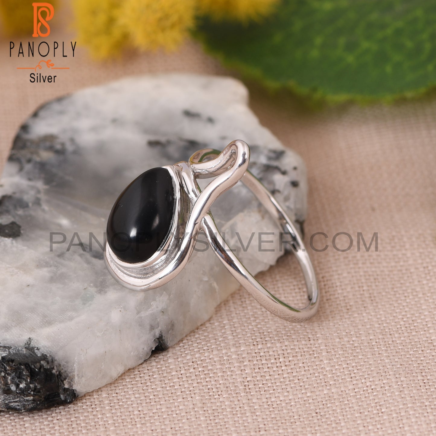 Black Onyx Gemstone 925 Silver White Plated Ring