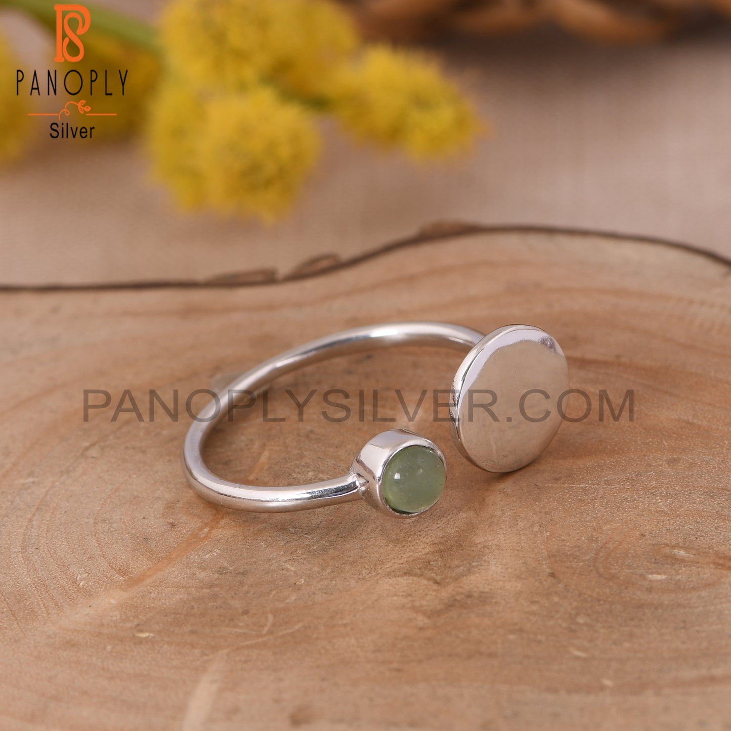 Adjustable 925 Silver Blue Chalcedony Circle Statement Rings