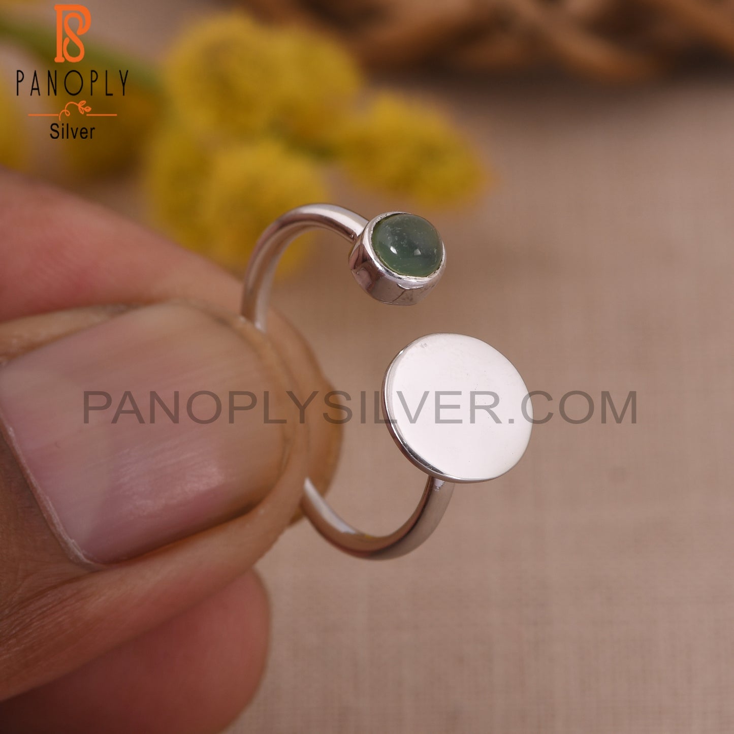 Adjustable 925 Silver Blue Chalcedony Circle Statement Rings