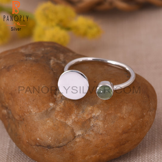 Adjustable 925 Silver Blue Chalcedony Circle Statement Rings