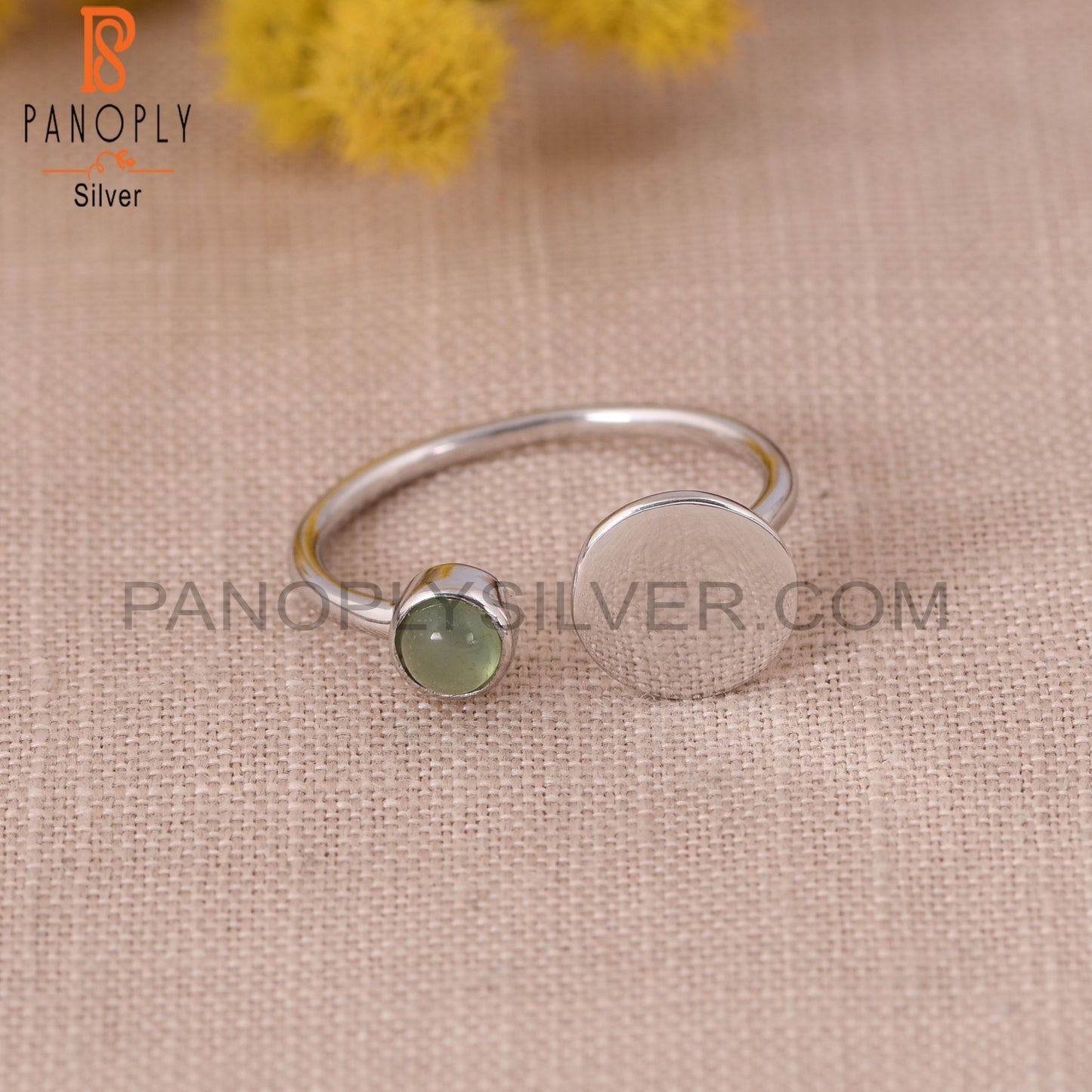 Adjustable 925 Silver Blue Chalcedony Circle Statement Rings