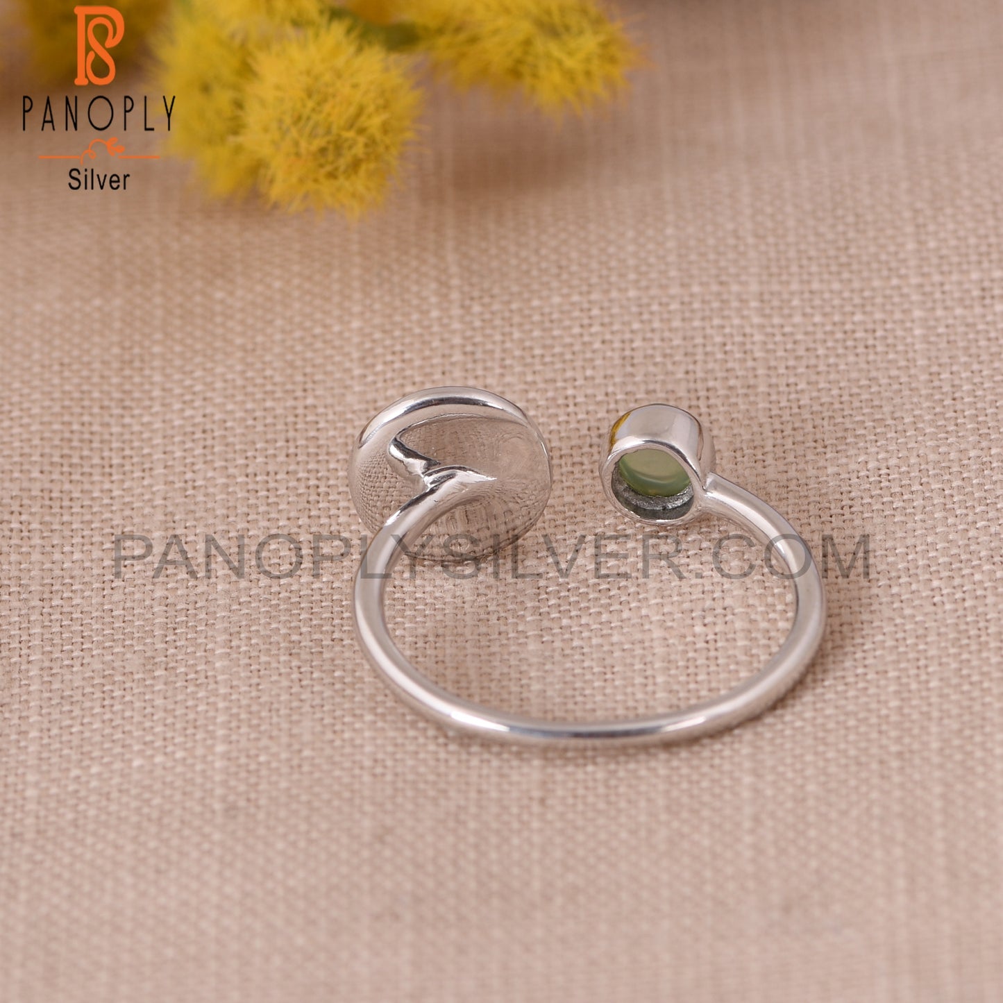 Adjustable 925 Silver Blue Chalcedony Circle Statement Rings