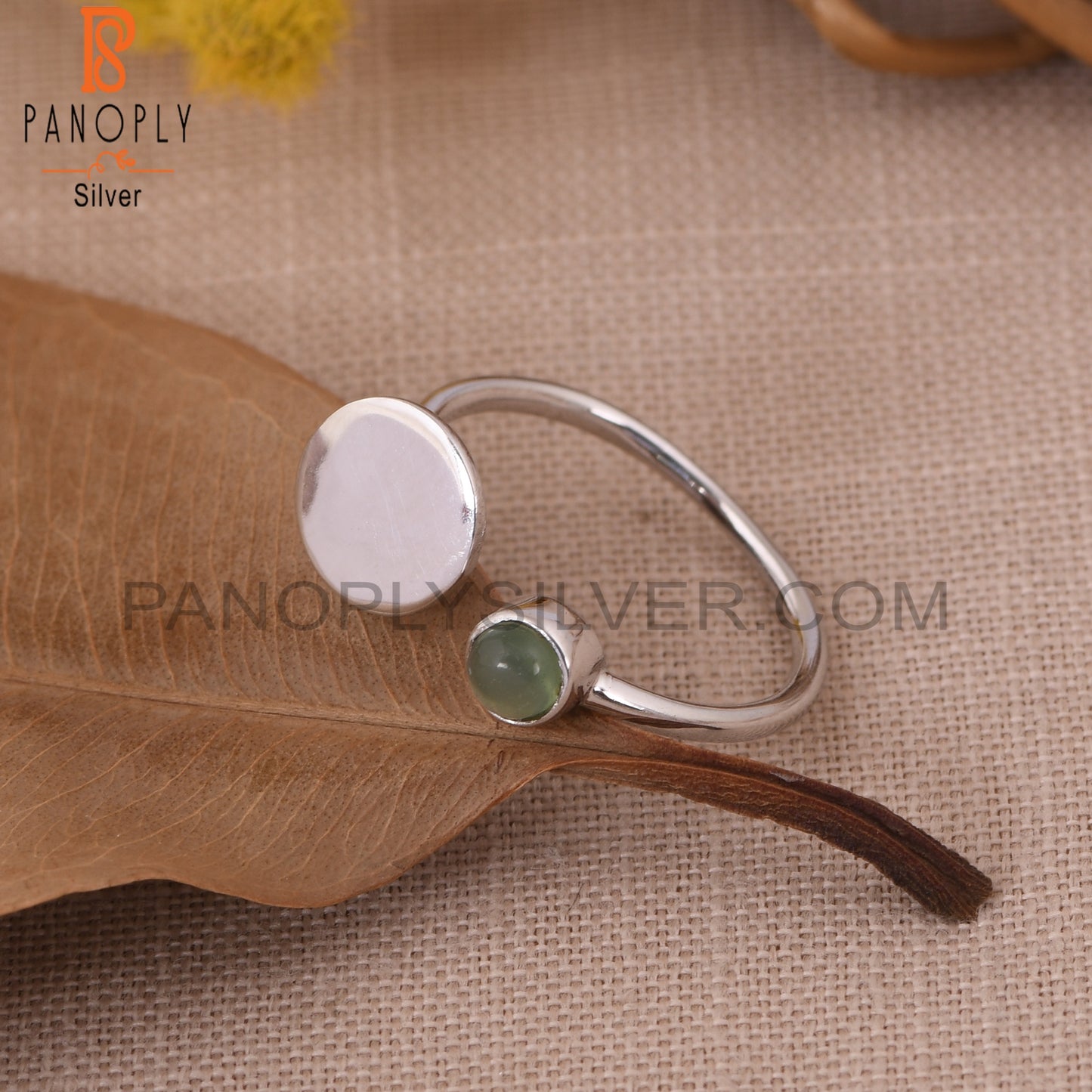 Adjustable 925 Silver Blue Chalcedony Circle Statement Rings
