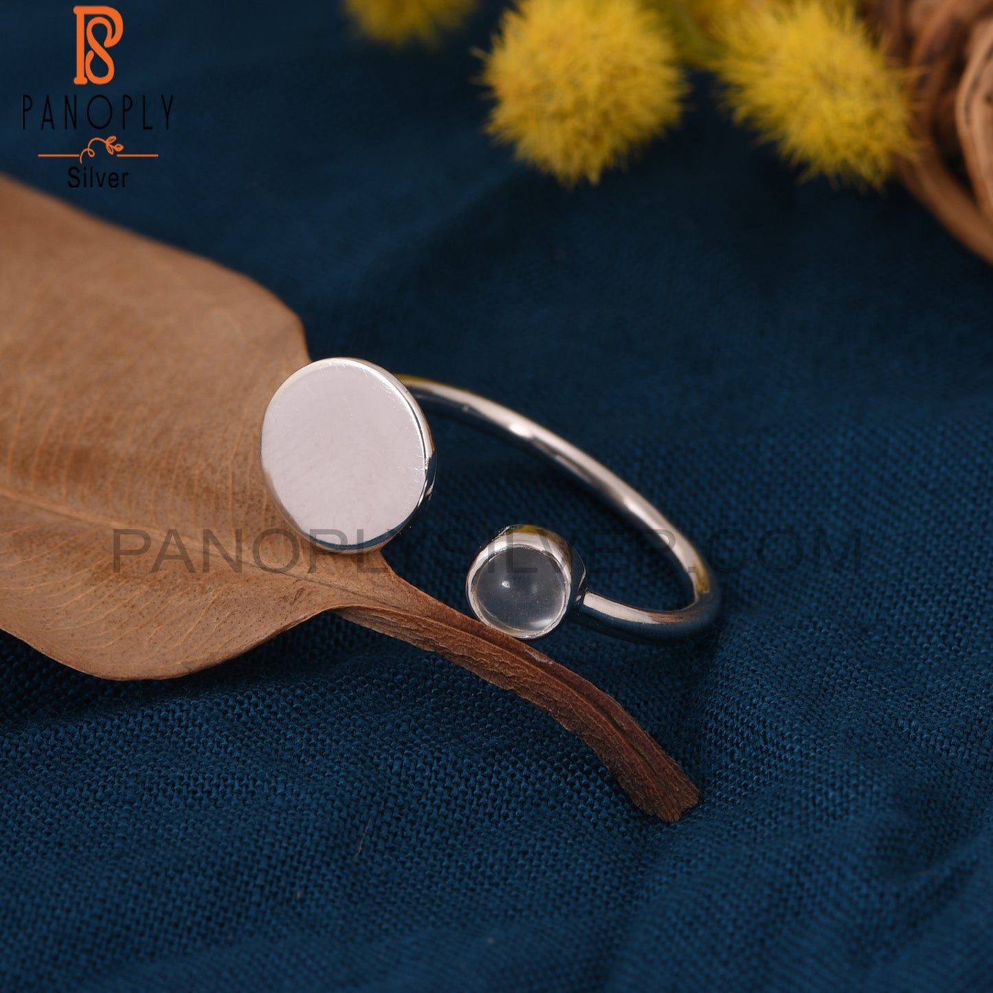 925 Silver Crystal Quartz Adjustable Rings Initial Jewelry