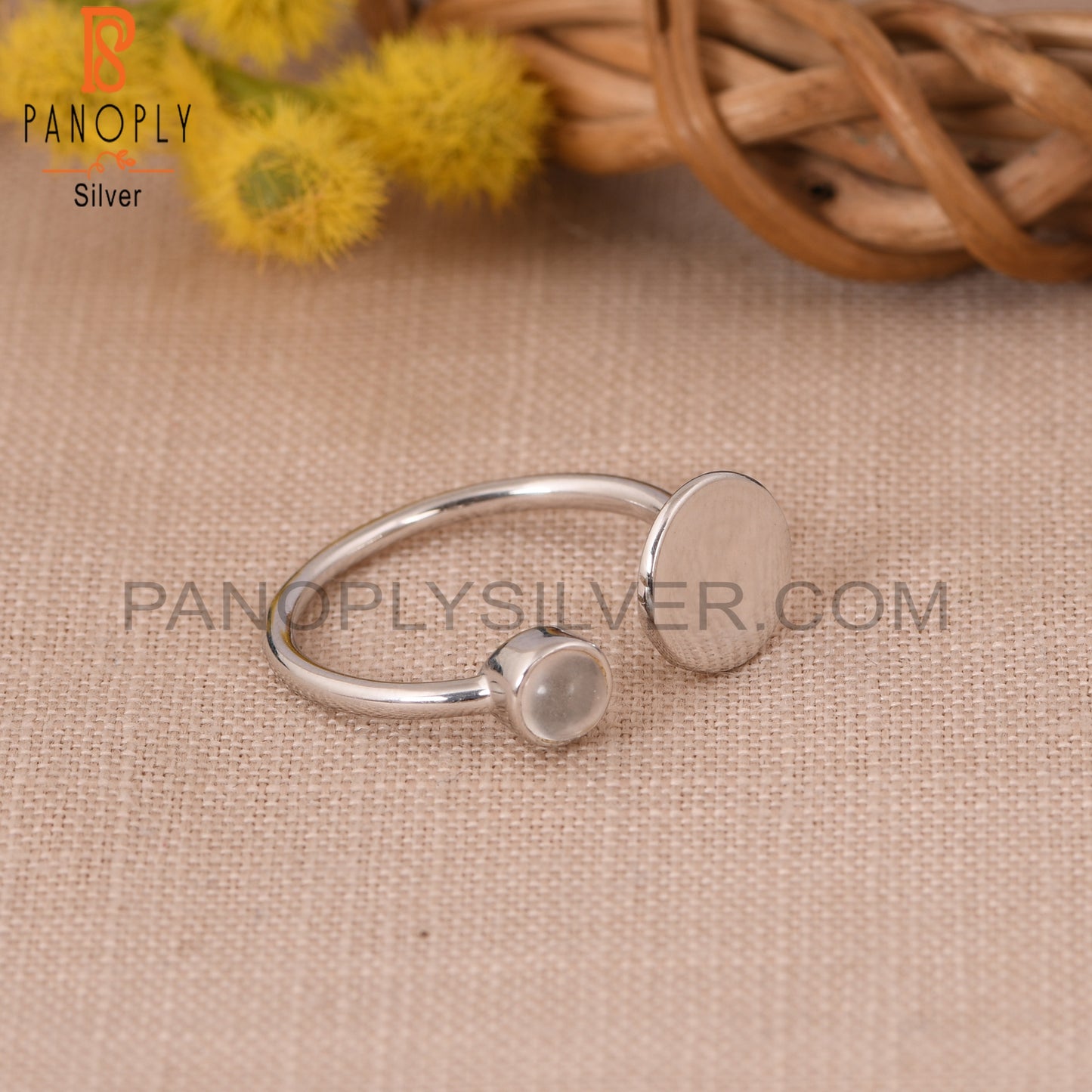 925 Silver Crystal Quartz Adjustable Rings Initial Jewelry