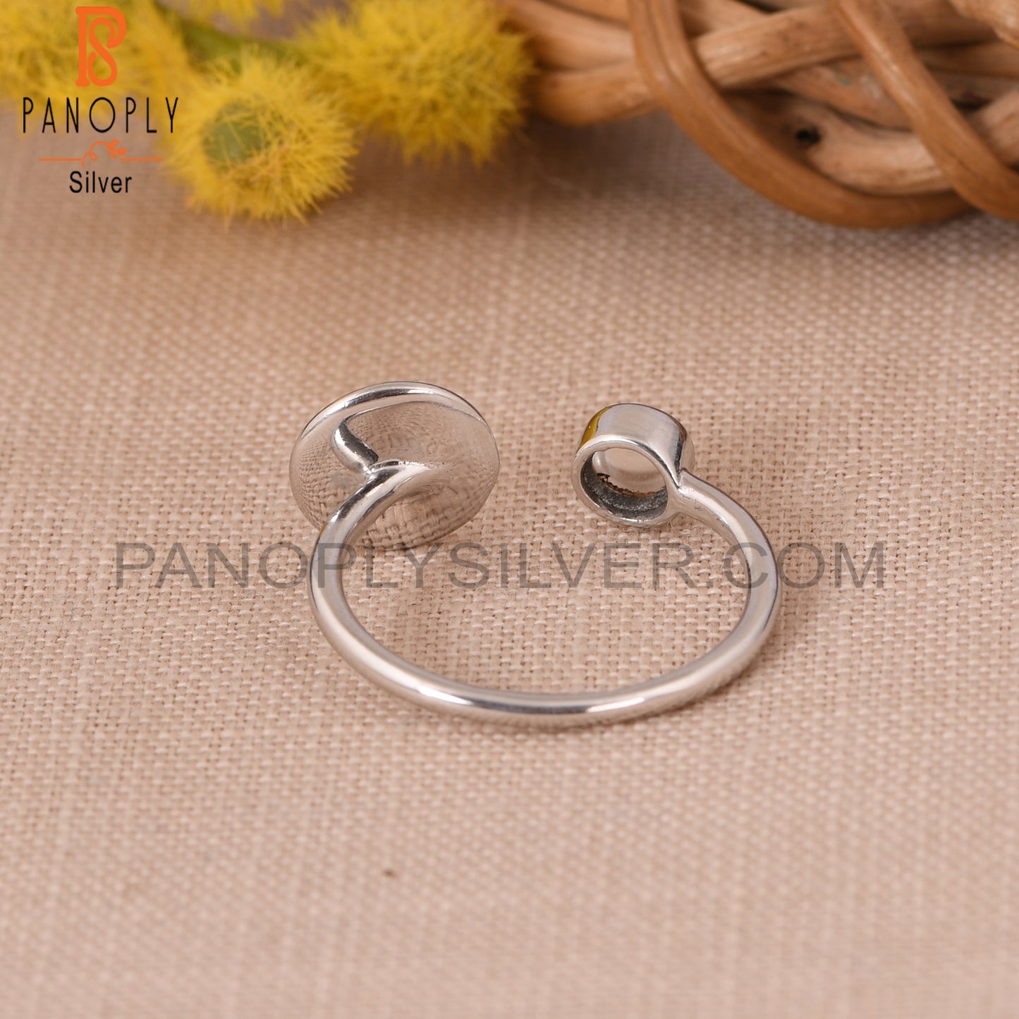 925 Silver Crystal Quartz Adjustable Rings Initial Jewelry