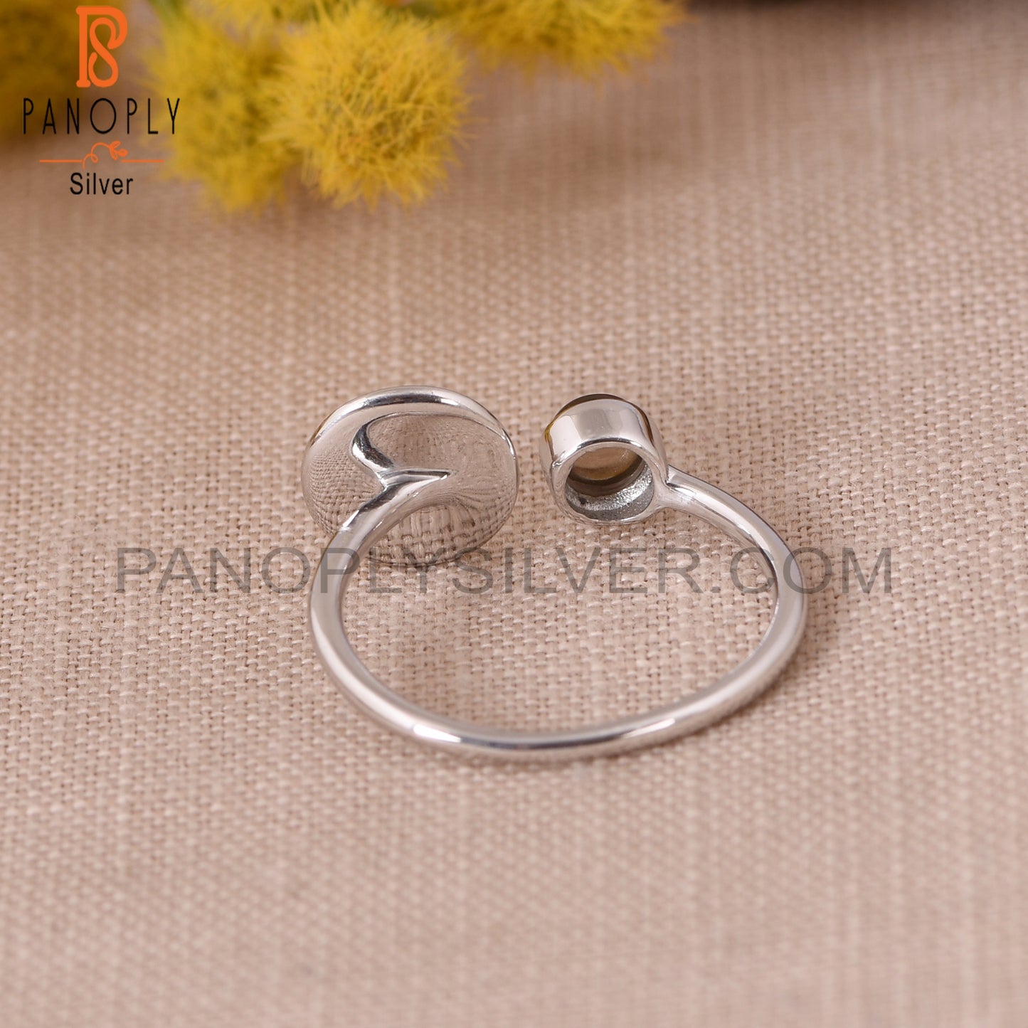 Nature Gem Smoky 925 Sterling Silver Adjustable Rings