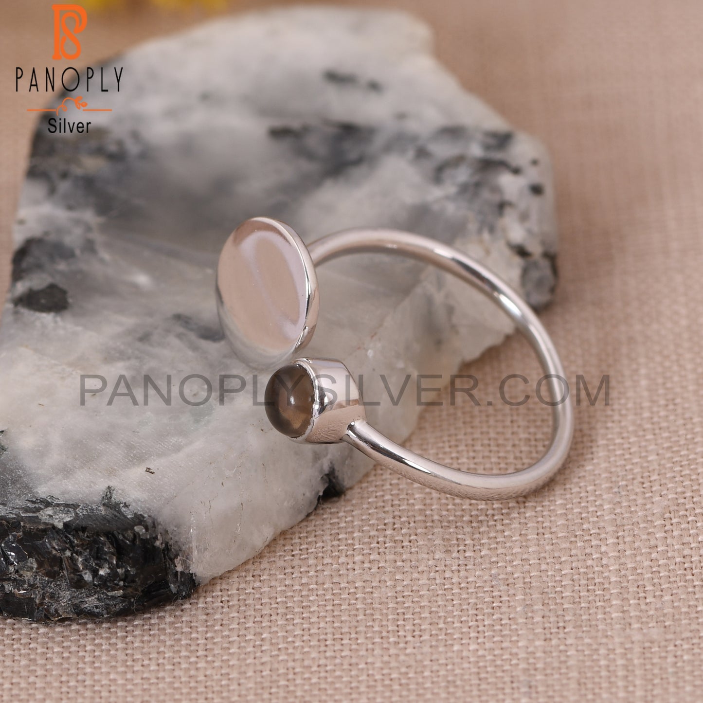 Nature Gem Smoky 925 Sterling Silver Adjustable Rings