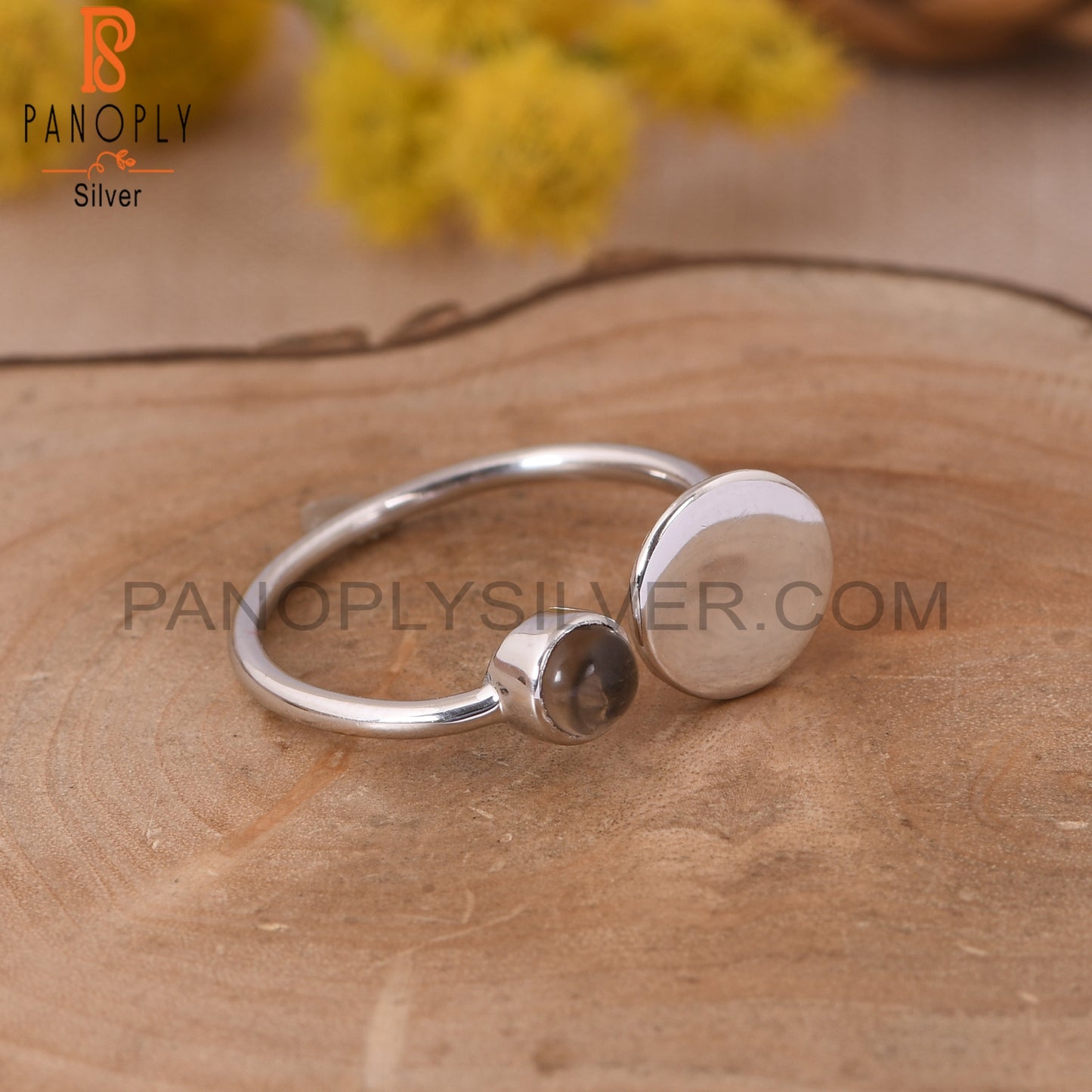 Nature Gem Smoky 925 Sterling Silver Adjustable Rings