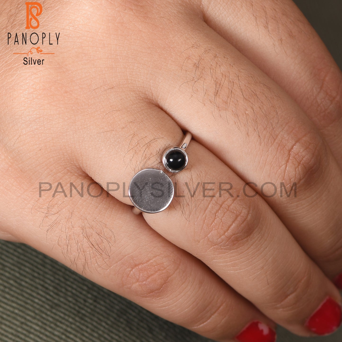 Black Onyx Gem 925 Sterling Silver Adjustable Black Stone Rings