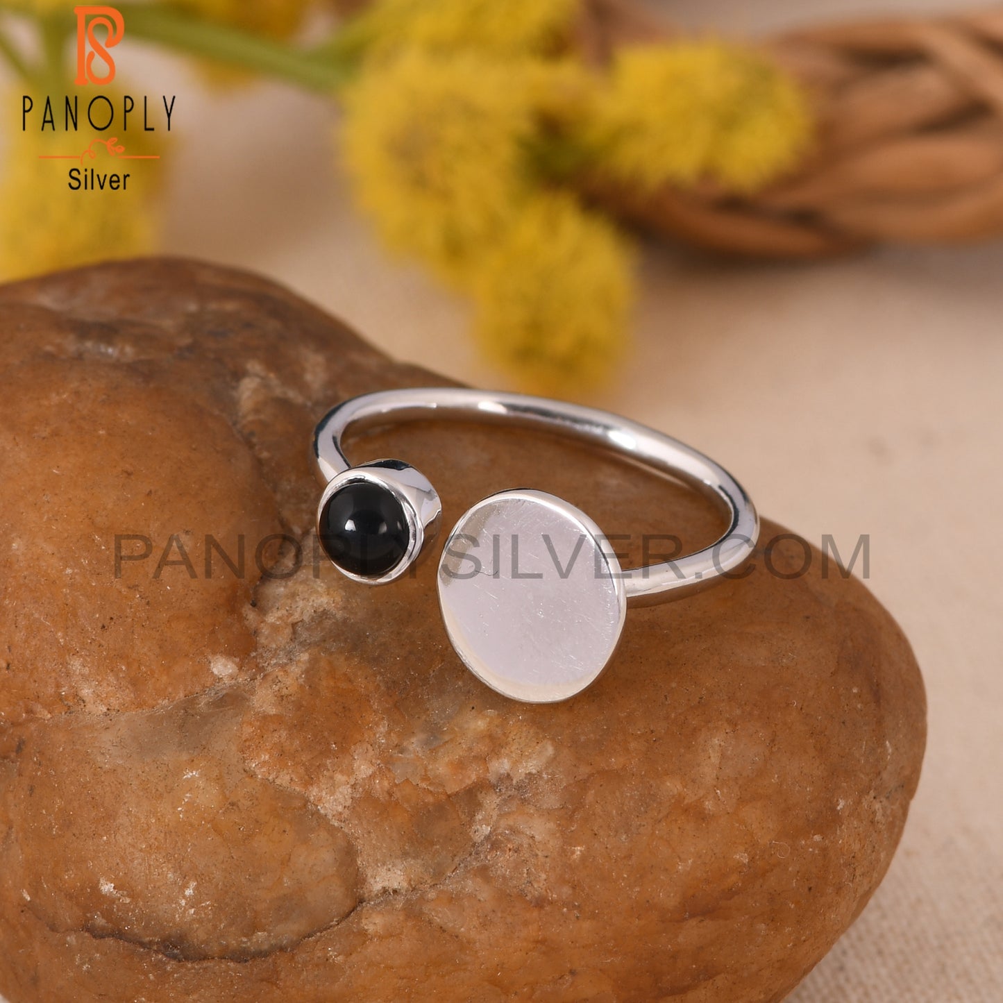 Black Onyx Gem 925 Sterling Silver Adjustable Black Stone Rings