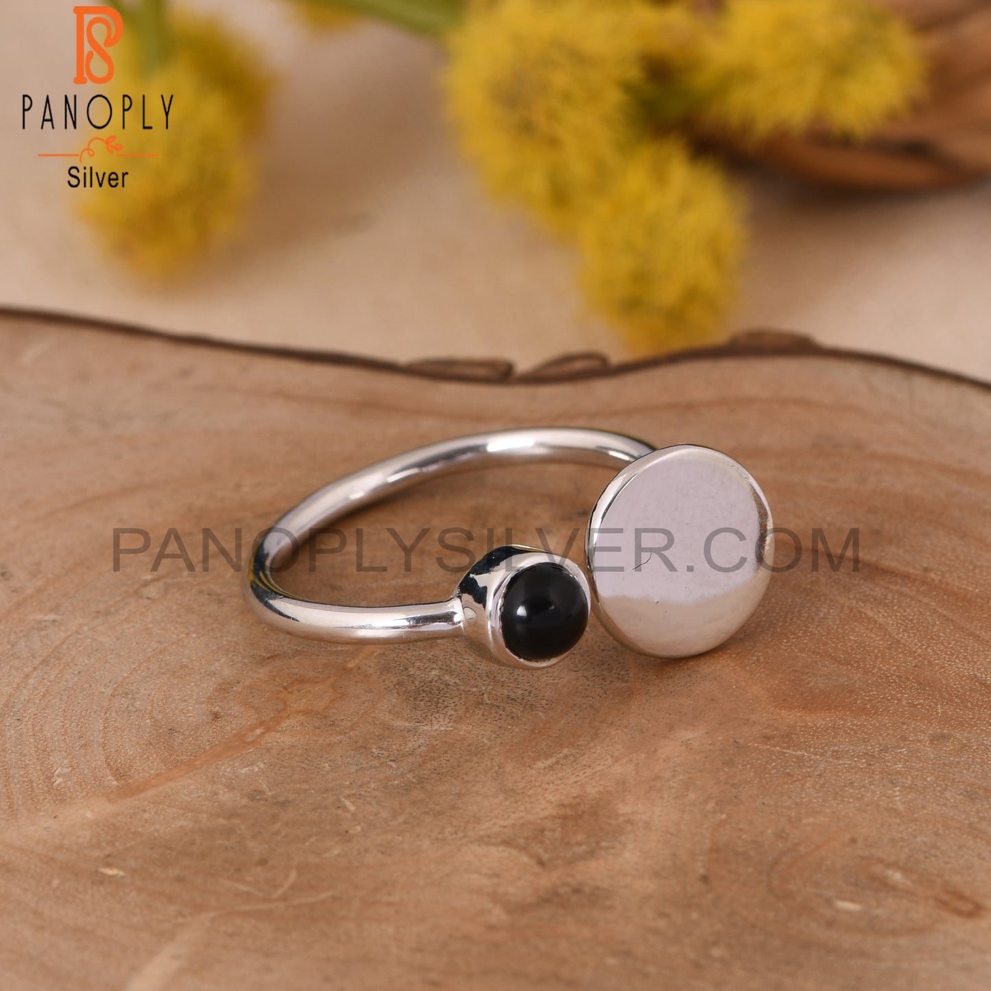 Black Onyx Gem 925 Sterling Silver Adjustable Black Stone Rings