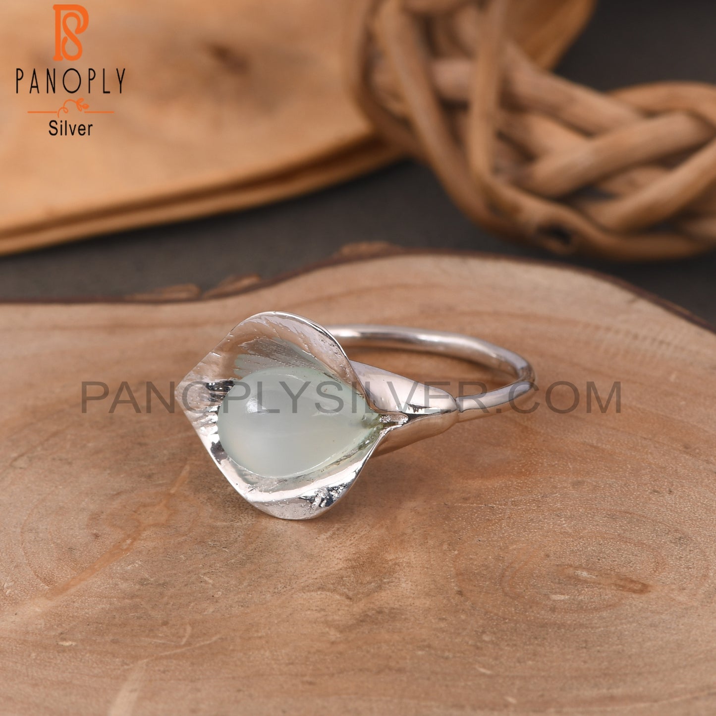 925 Sterling Silver Aqua Chalcedony Floral Designer Elegant Ring