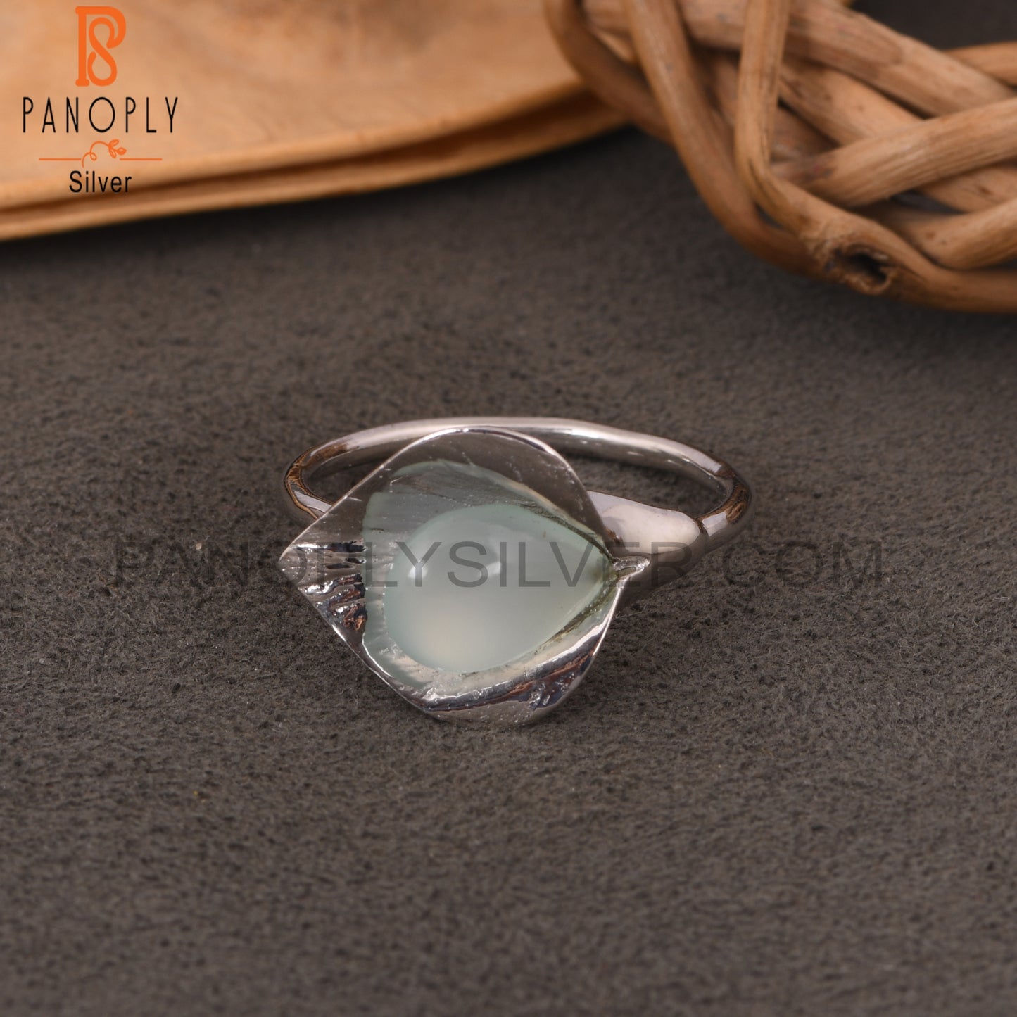 925 Sterling Silver Aqua Chalcedony Floral Designer Elegant Ring