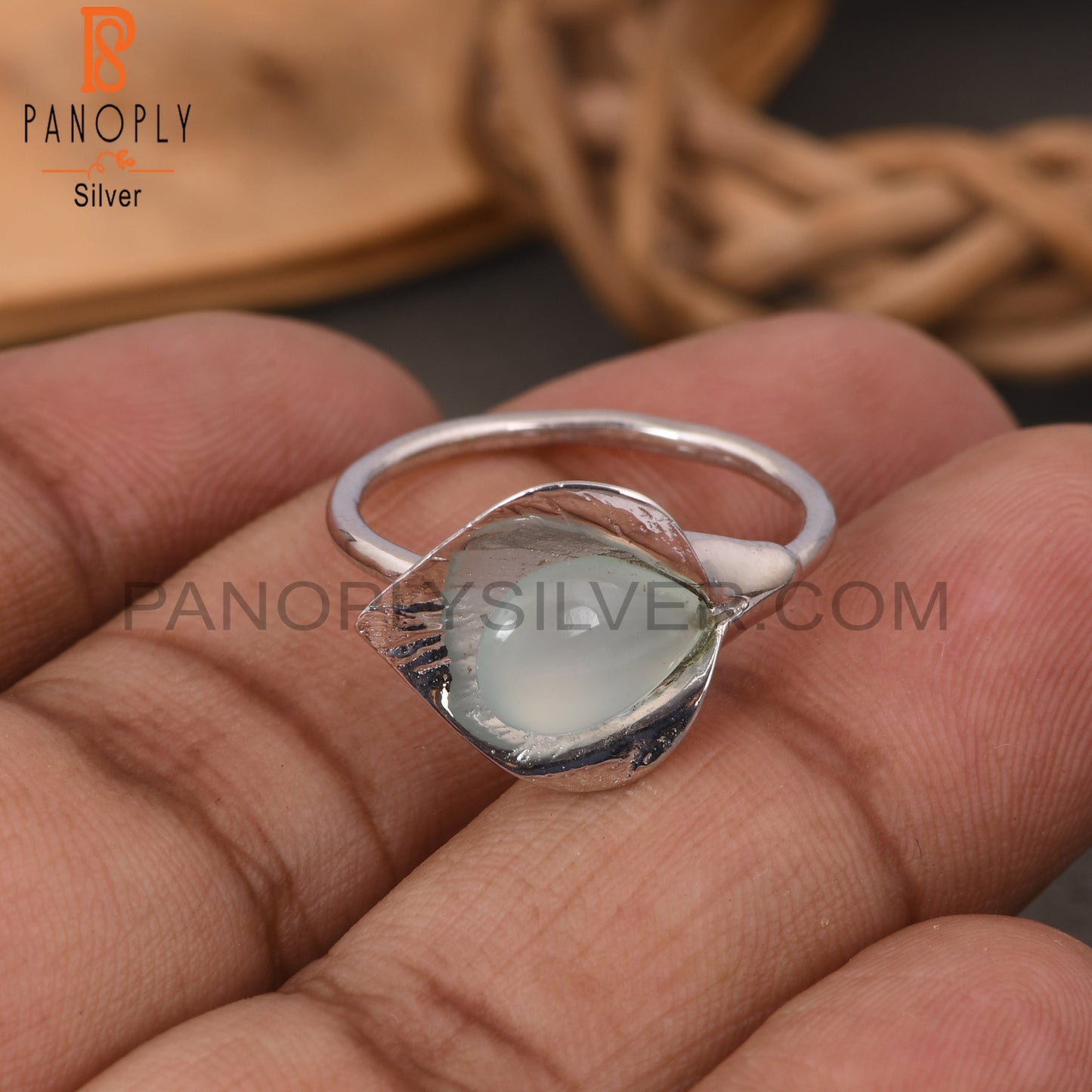 925 Sterling Silver Aqua Chalcedony Floral Designer Elegant Ring
