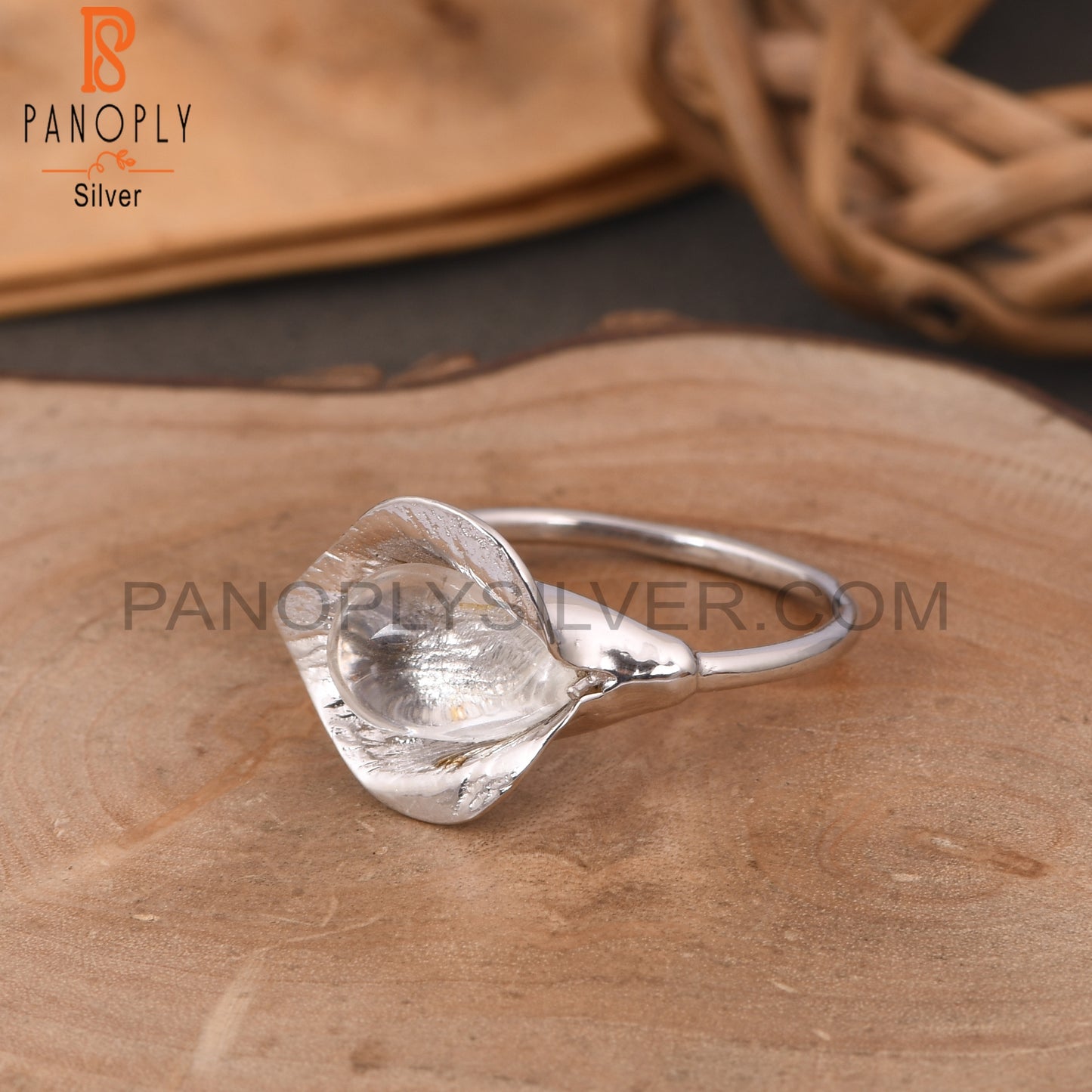 Crystal Quartz 925 Silver Floral Women Ring For Wedding