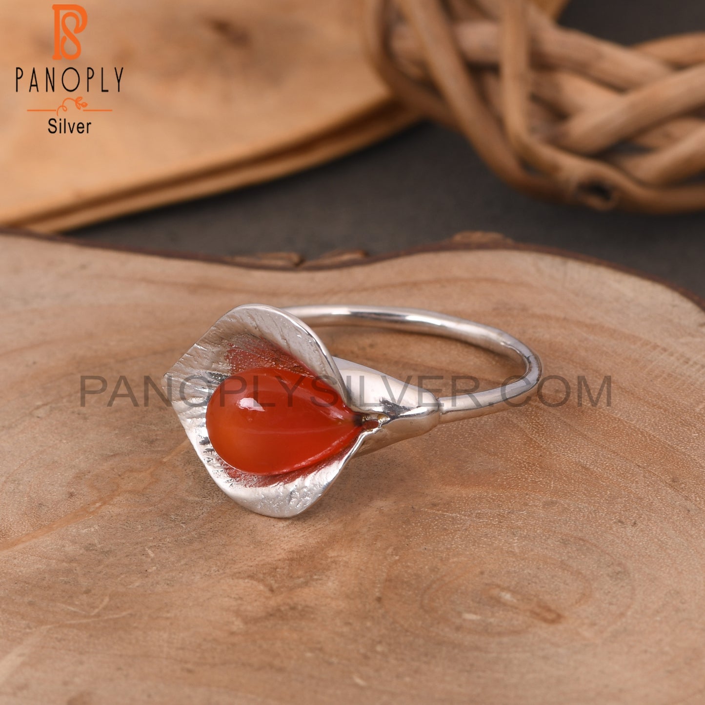 Designer Floral 925 Sterling Silver Carnlian Chalcedony Rings