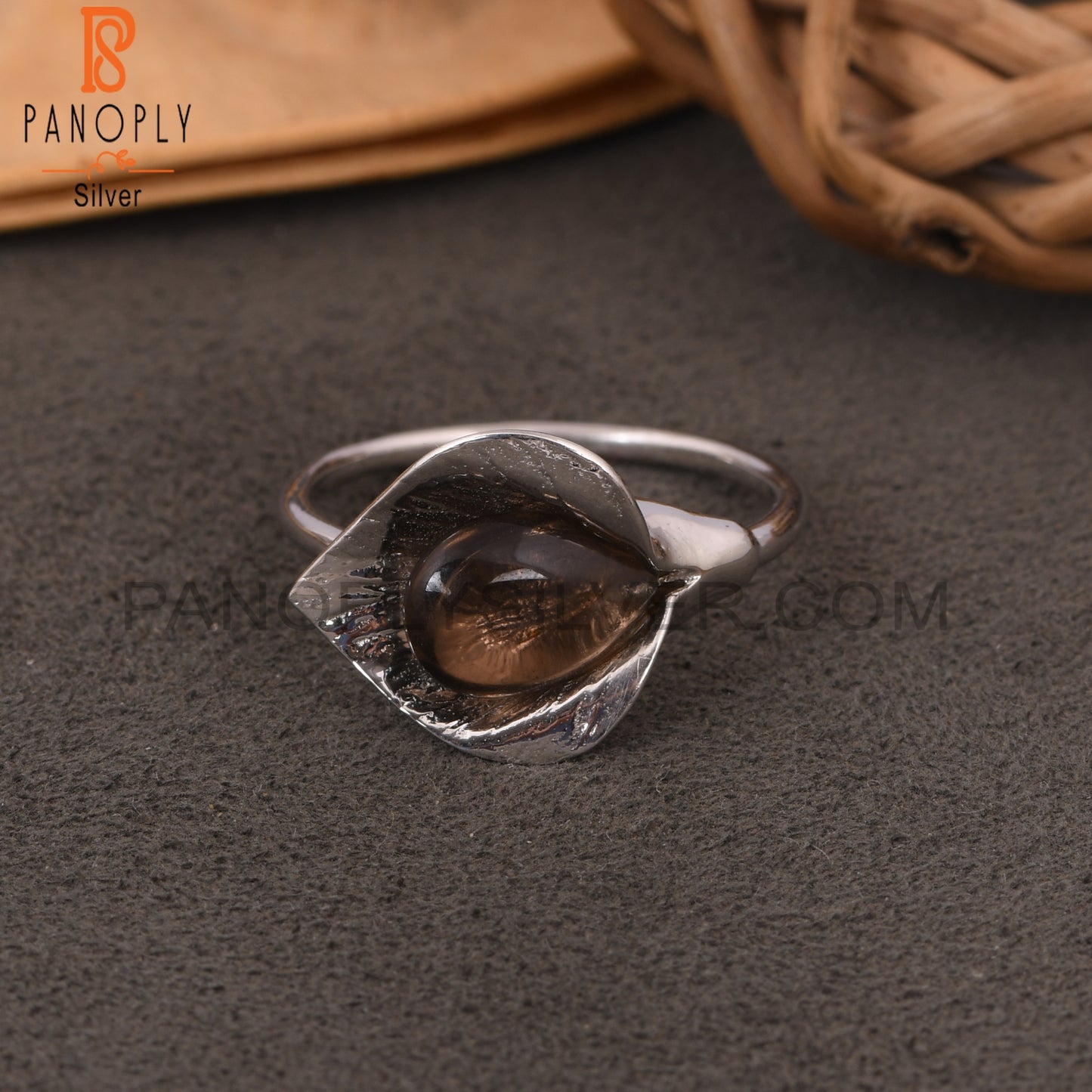 Smoky Quartz Floral Design 925 Silver Rings