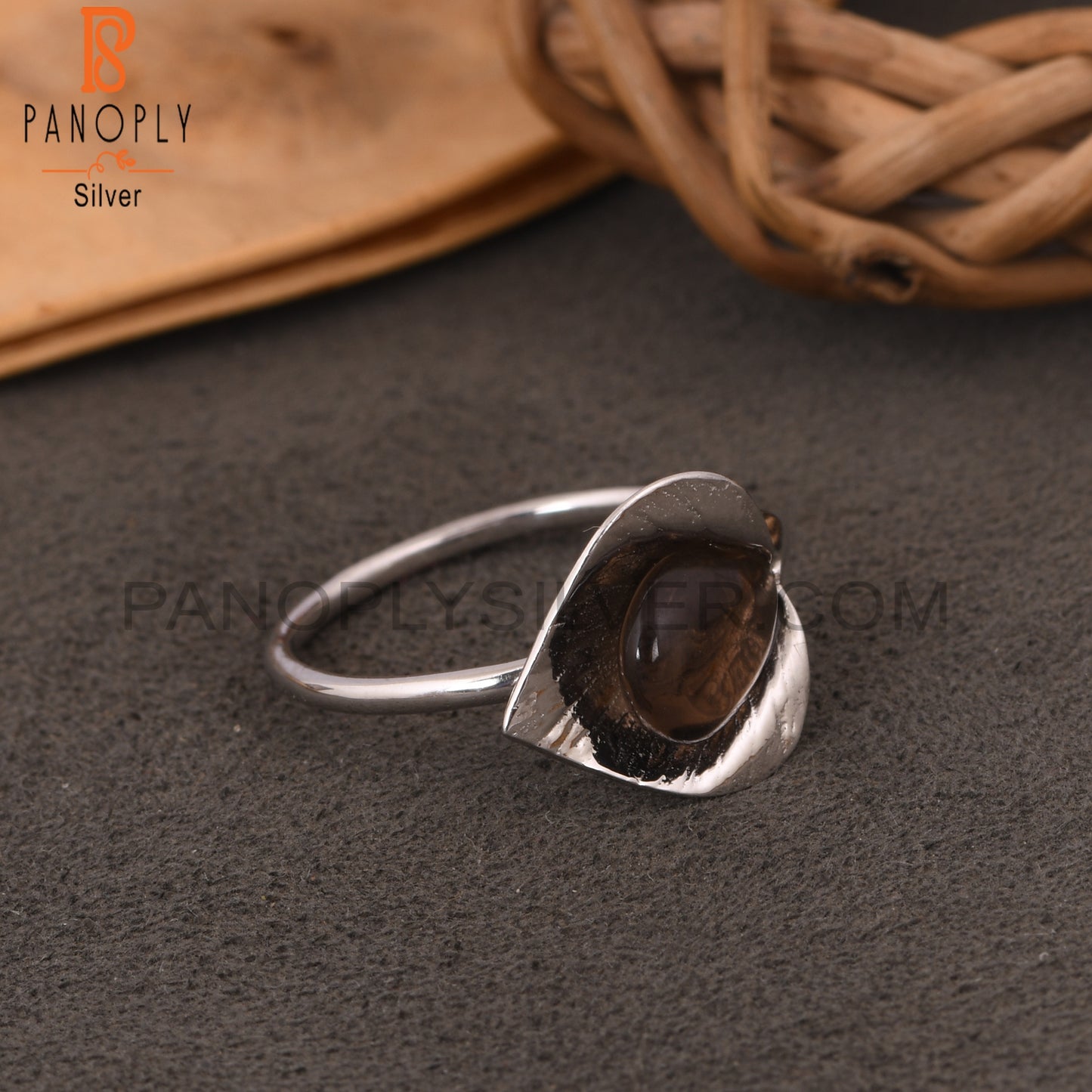 Smoky Quartz Floral Design 925 Silver Rings