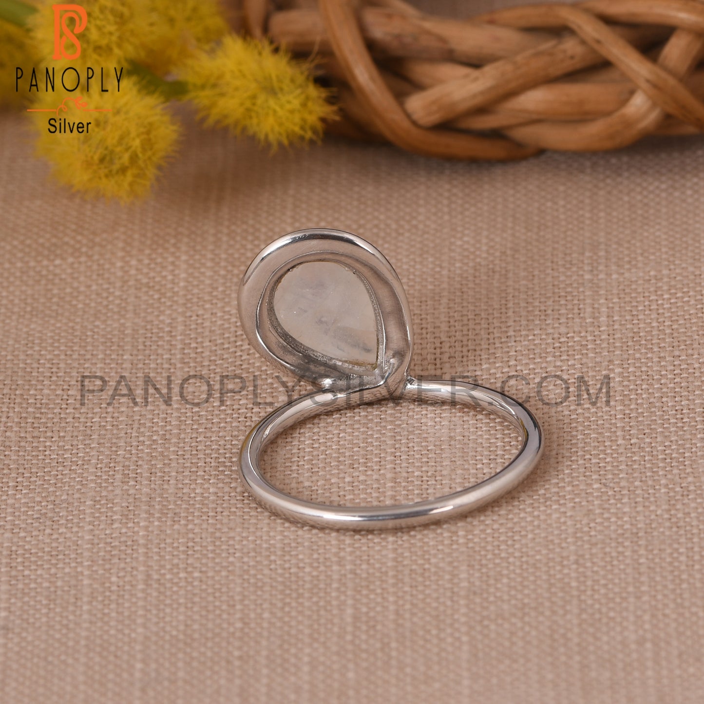 Natural Rainbow Moonstone 925 Sterling Silver Pear Ring