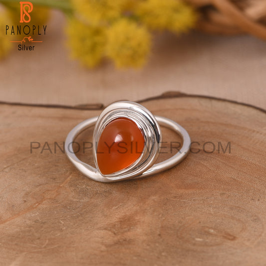 Carnelian Chalcedony 925 Silver White Rhoudim Plated Ring