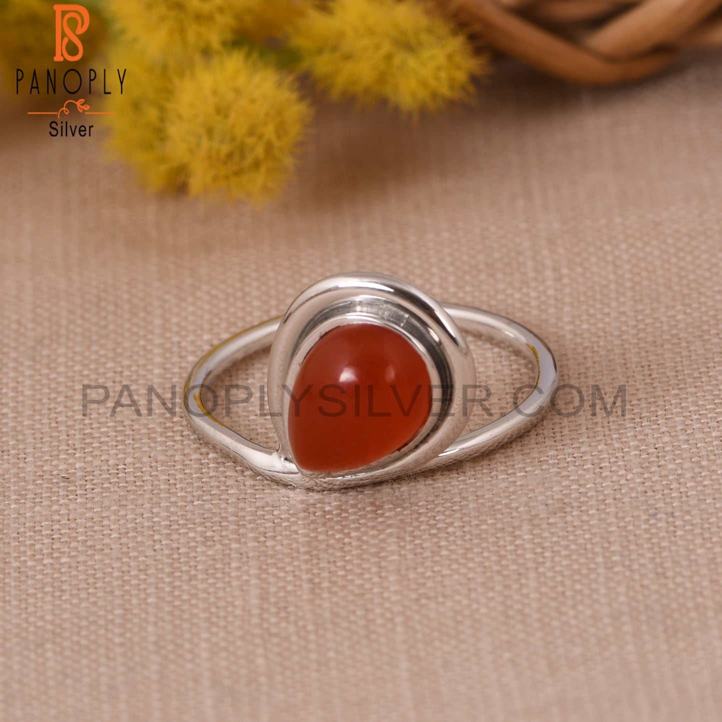 Red Onyx Gemstone 925 Sterling Silver Pear Ring