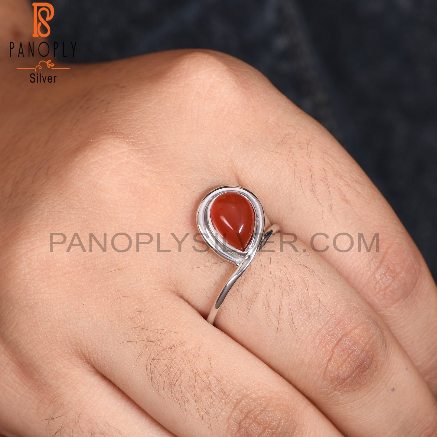 Red Onyx Gemstone 925 Sterling Silver Pear Ring