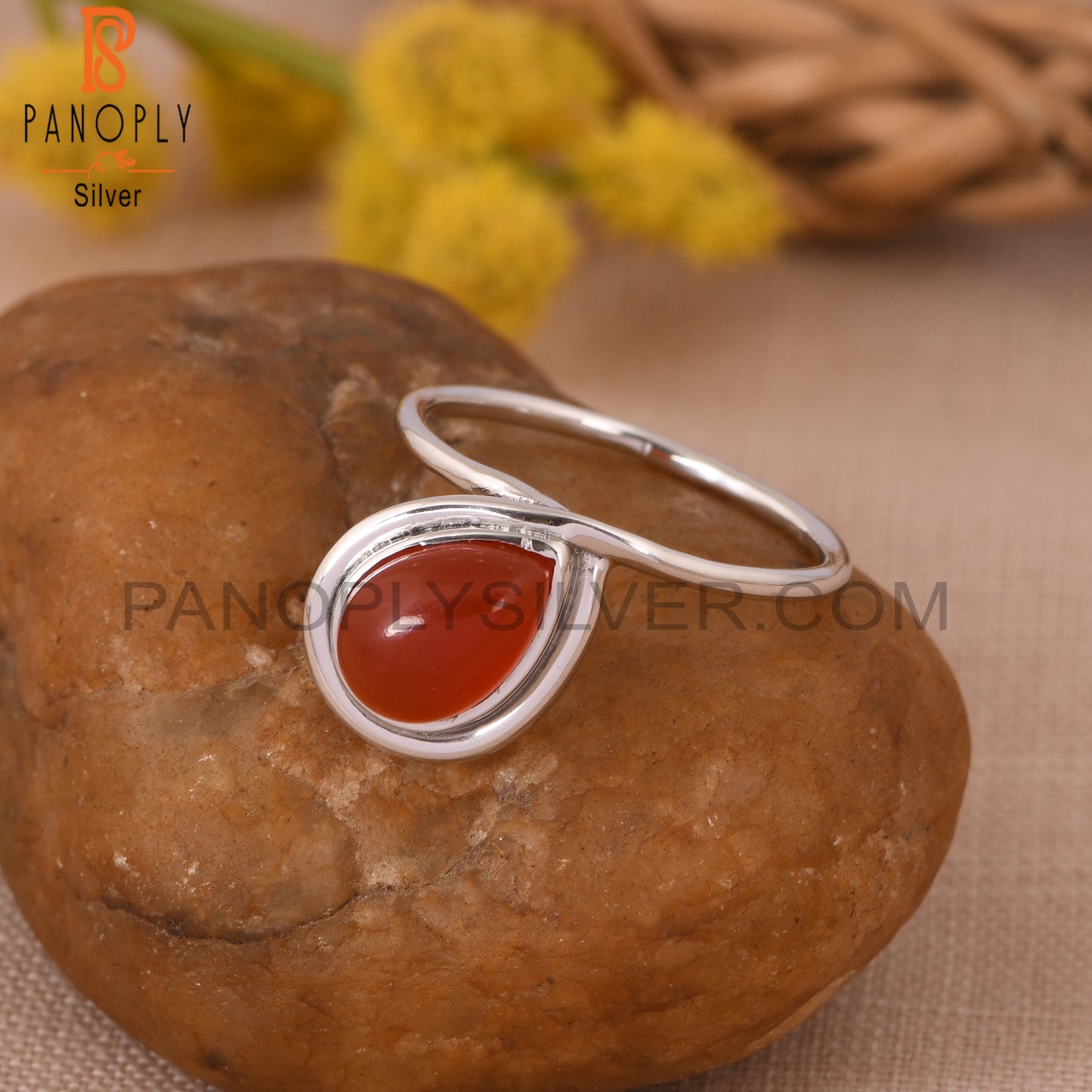 Red Onyx Gemstone 925 Sterling Silver Pear Ring