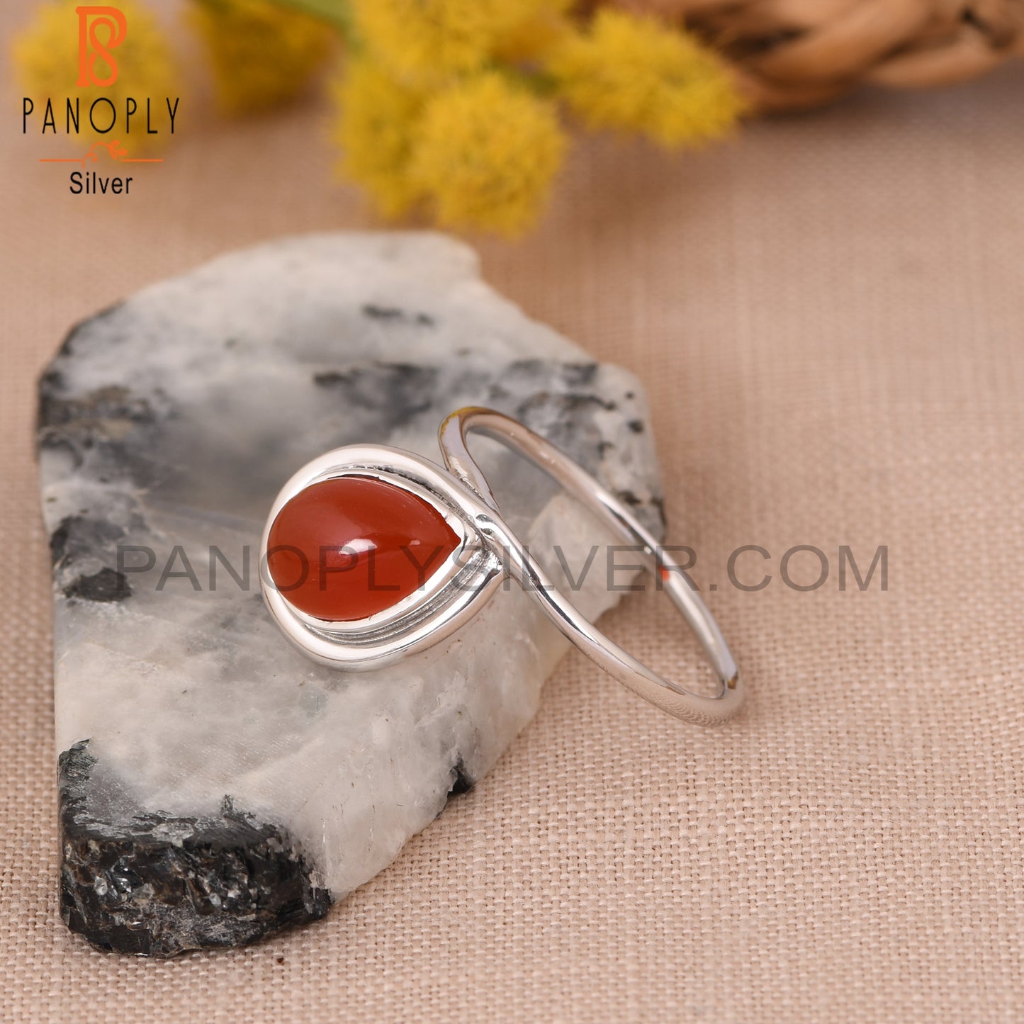 Red Onyx Gemstone 925 Sterling Silver Pear Ring