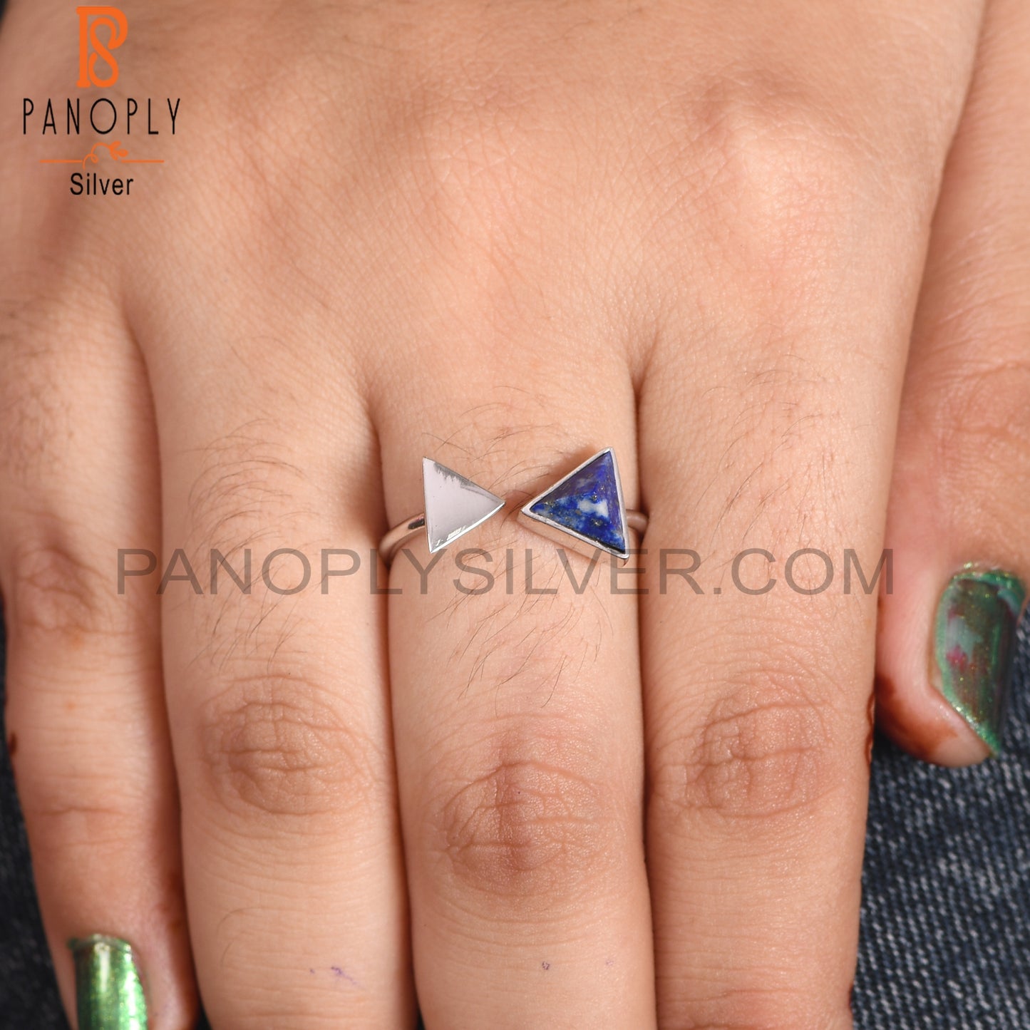 Triangular Adjustable 925 Silver Lapis Ring Gemstone Jewelry for Women