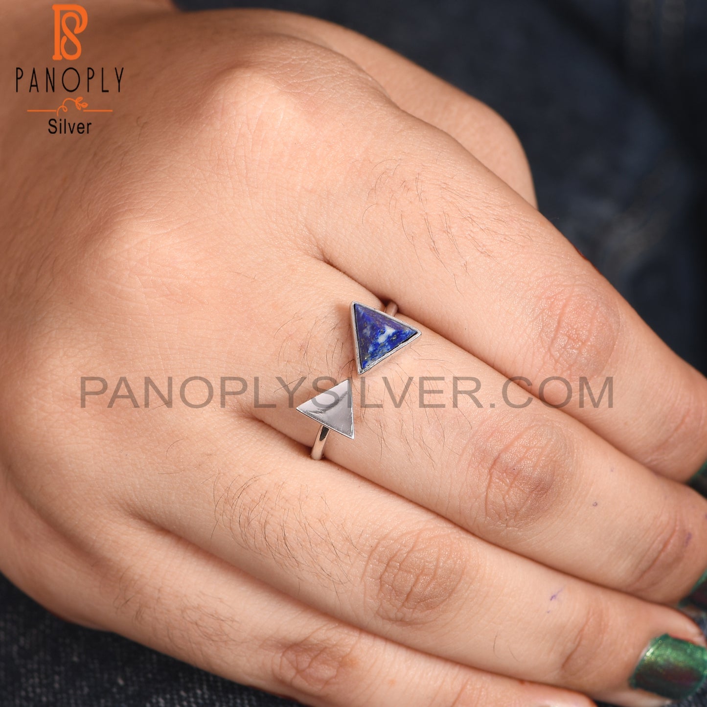 Triangular Adjustable 925 Silver Lapis Ring Gemstone Jewelry for Women