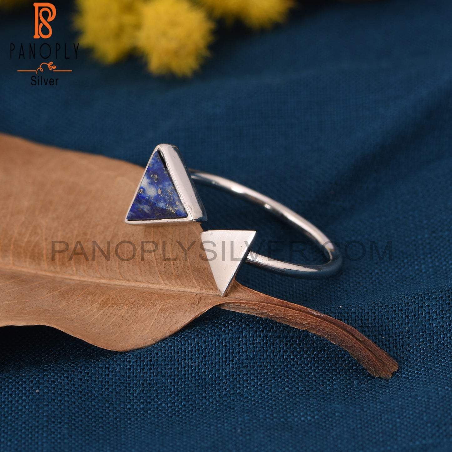 Triangular Adjustable 925 Silver Lapis Ring Gemstone Jewelry for Women