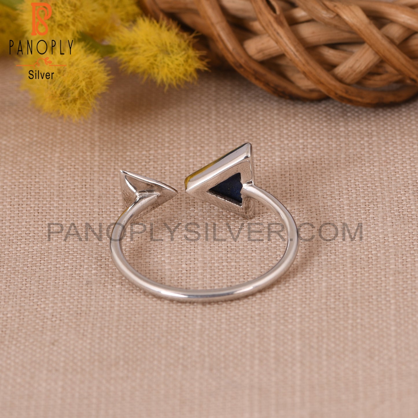 Triangular Adjustable 925 Silver Lapis Ring Gemstone Jewelry for Women