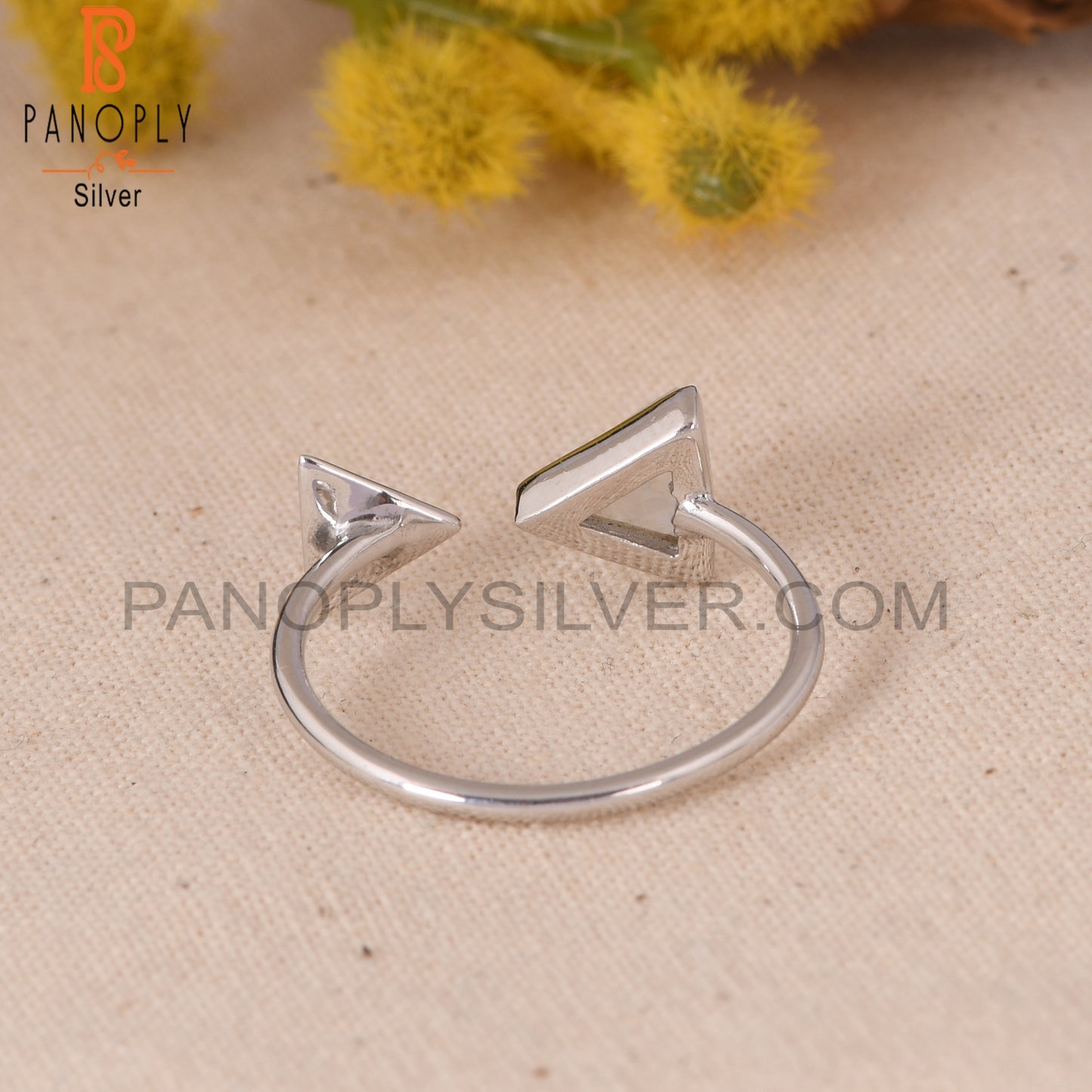 Genuine Rainbow Moonstone 925 Triangle Adjustable Ring