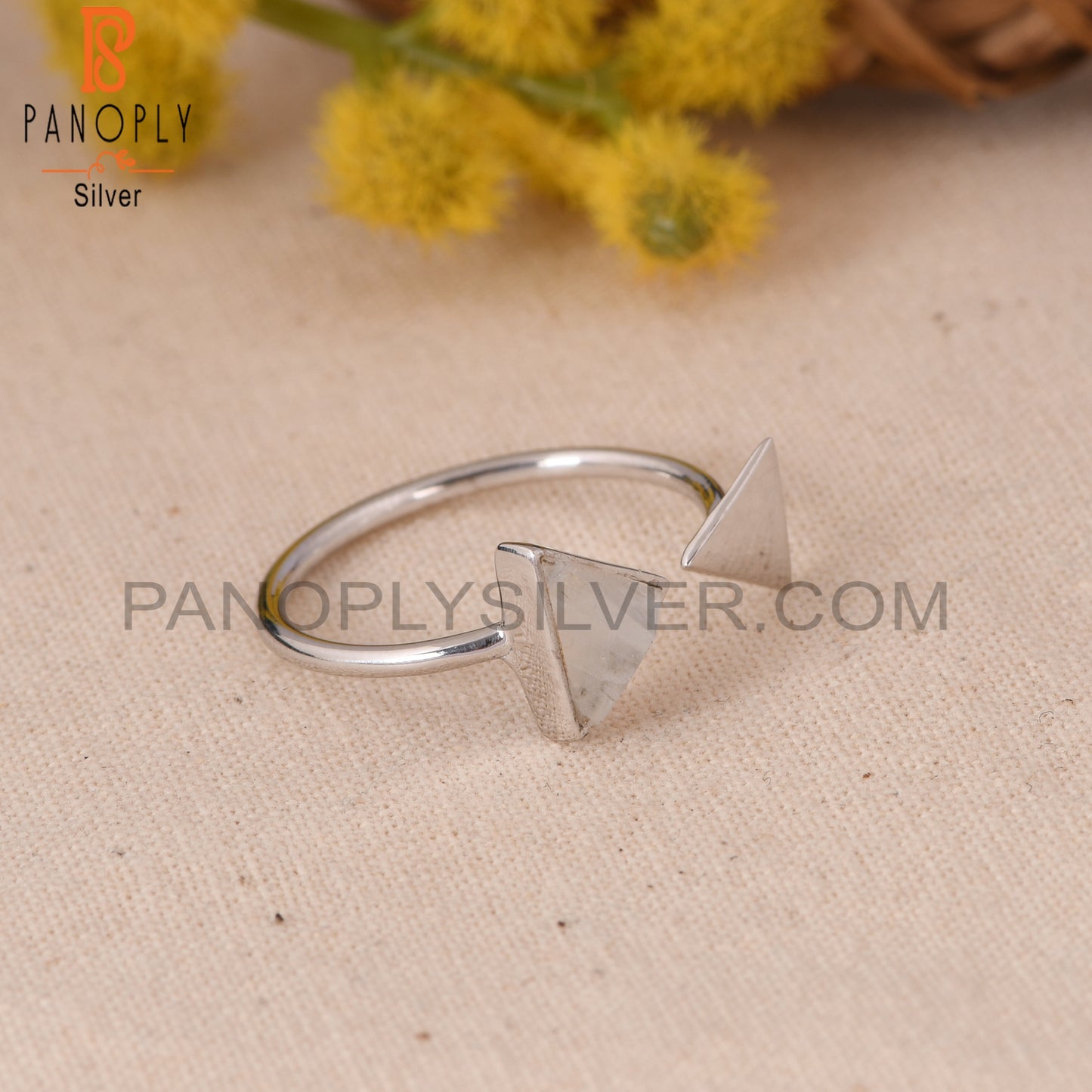 Genuine Rainbow Moonstone 925 Triangle Adjustable Ring