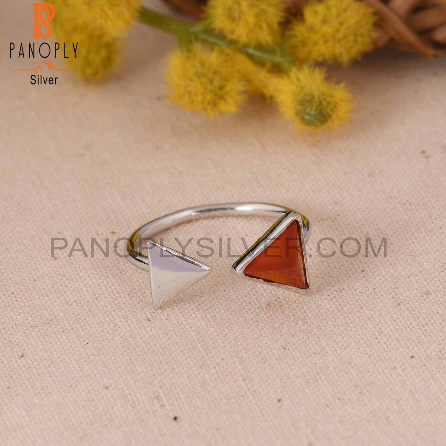 Carnlian Chalcedony 925 Silver Adjustable Pyramid Ring Jewelry