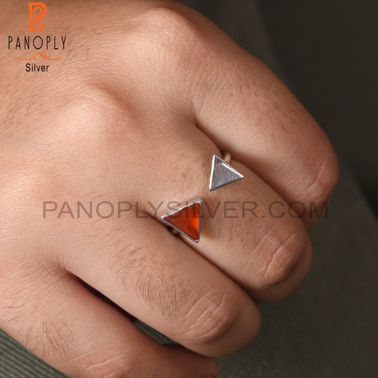 Carnlian Chalcedony 925 Silver Adjustable Pyramid Ring Jewelry