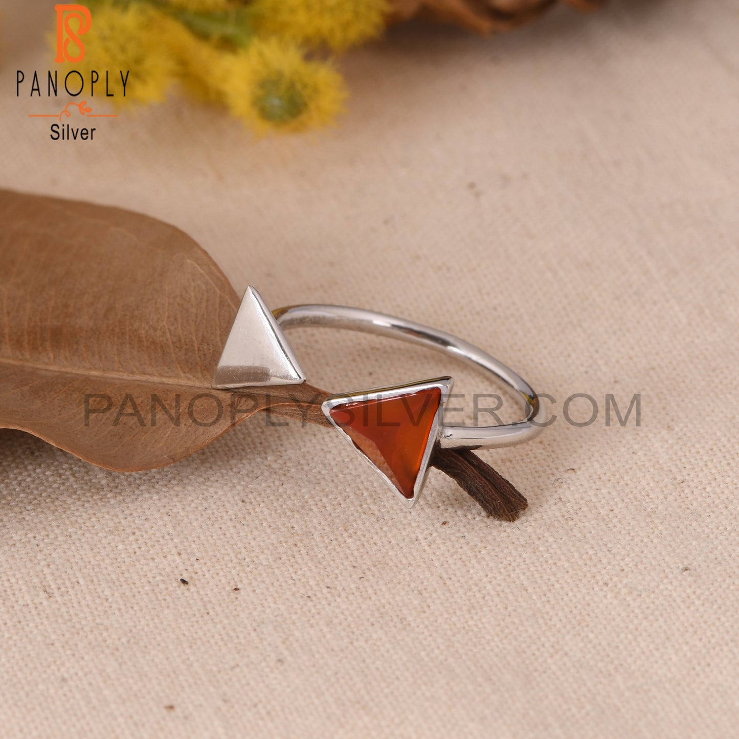 Carnlian Chalcedony 925 Silver Adjustable Pyramid Ring Jewelry