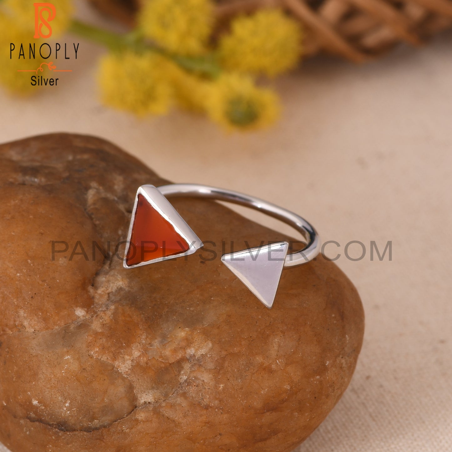 Carnlian Chalcedony 925 Silver Adjustable Pyramid Ring Jewelry