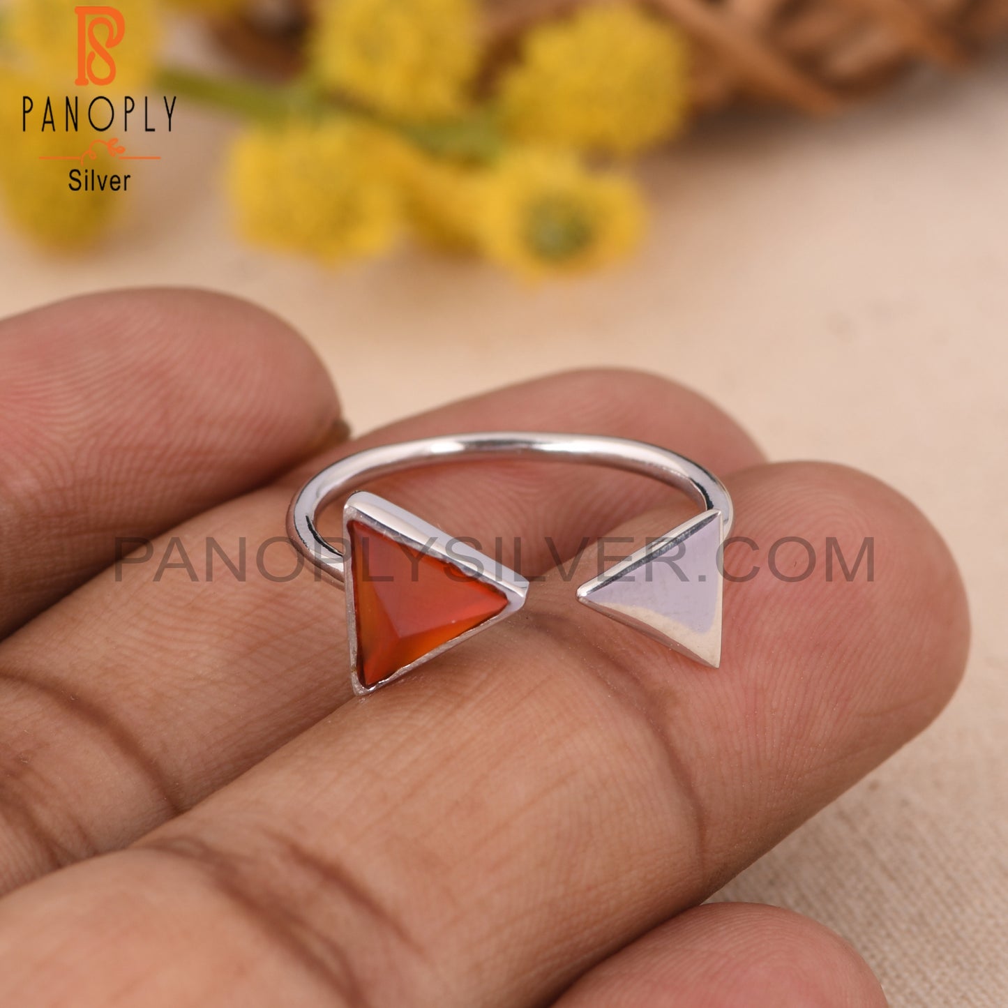 Carnlian Chalcedony 925 Silver Adjustable Pyramid Ring Jewelry