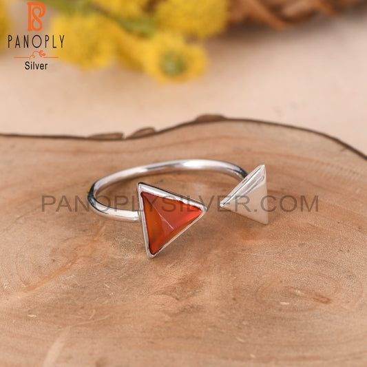 Carnlian Chalcedony 925 Silver Adjustable Pyramid Ring Jewelry